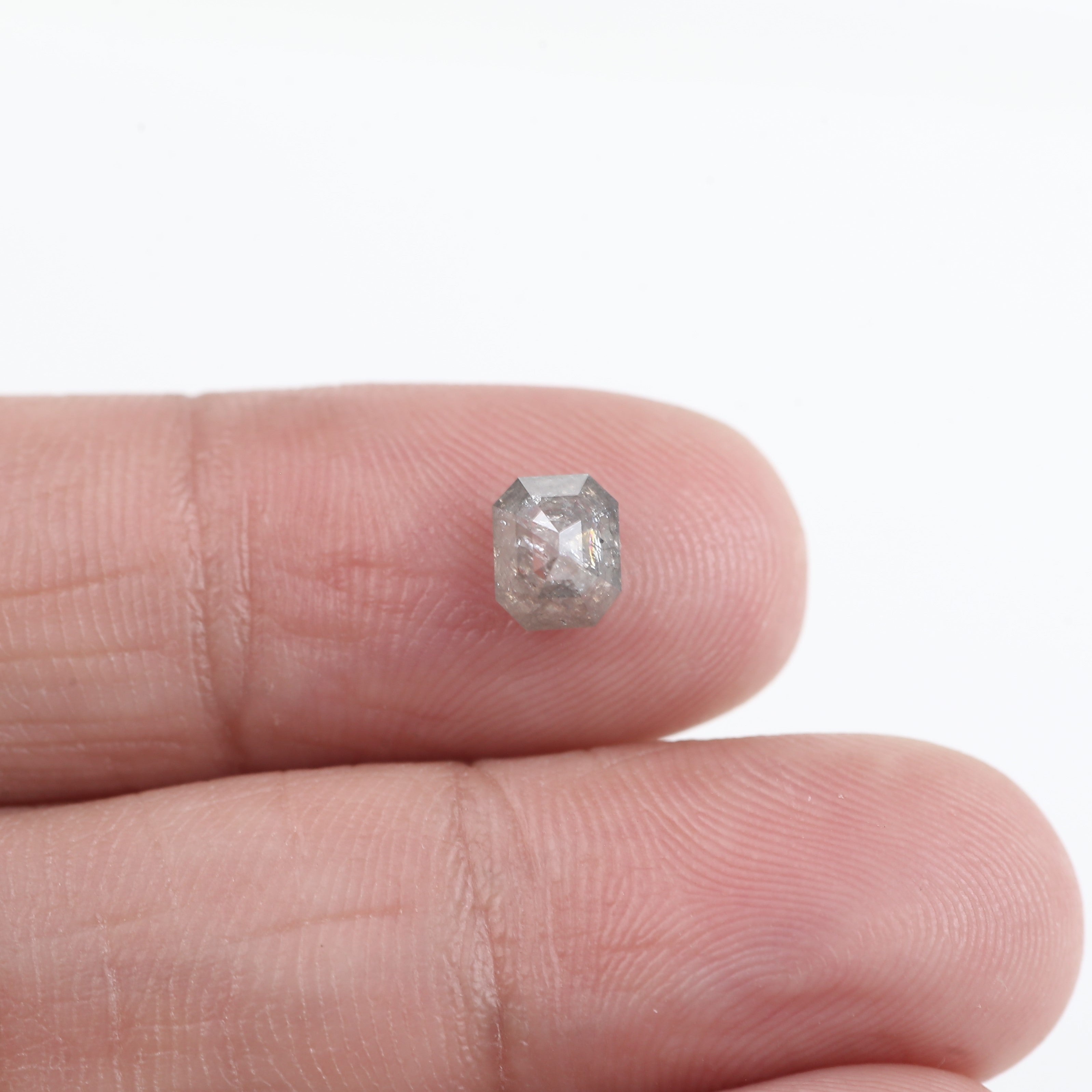 0.93 Carat Emerald Cut Grey Natural Salt And Pepper Diamond 5.77 MM