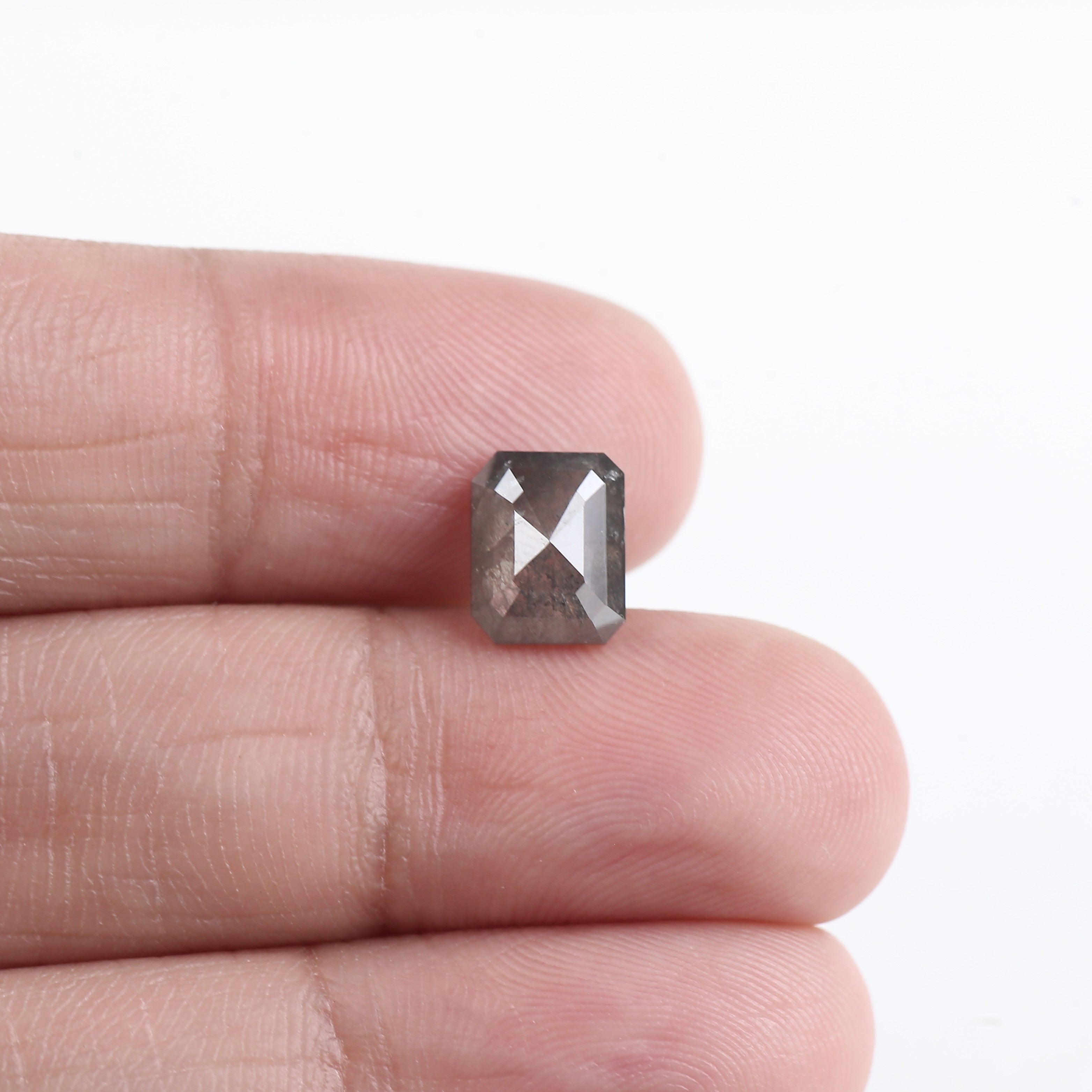 2 Carat Salt And Pepper Diamond Emerald Cut Gray Natural Loose 8.17 MM