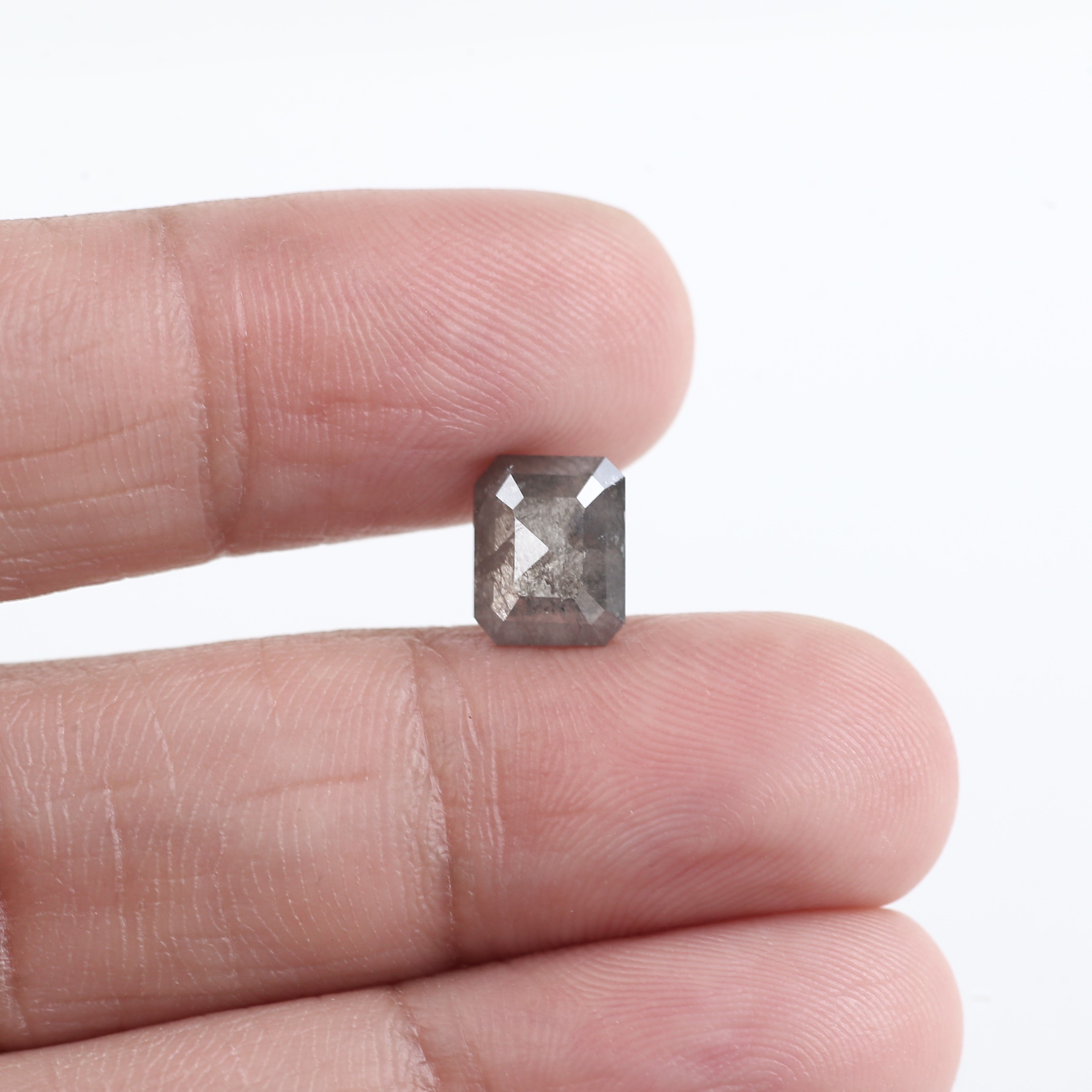 2 Carat Salt And Pepper Diamond Emerald Cut Gray Natural Loose 8.17 MM