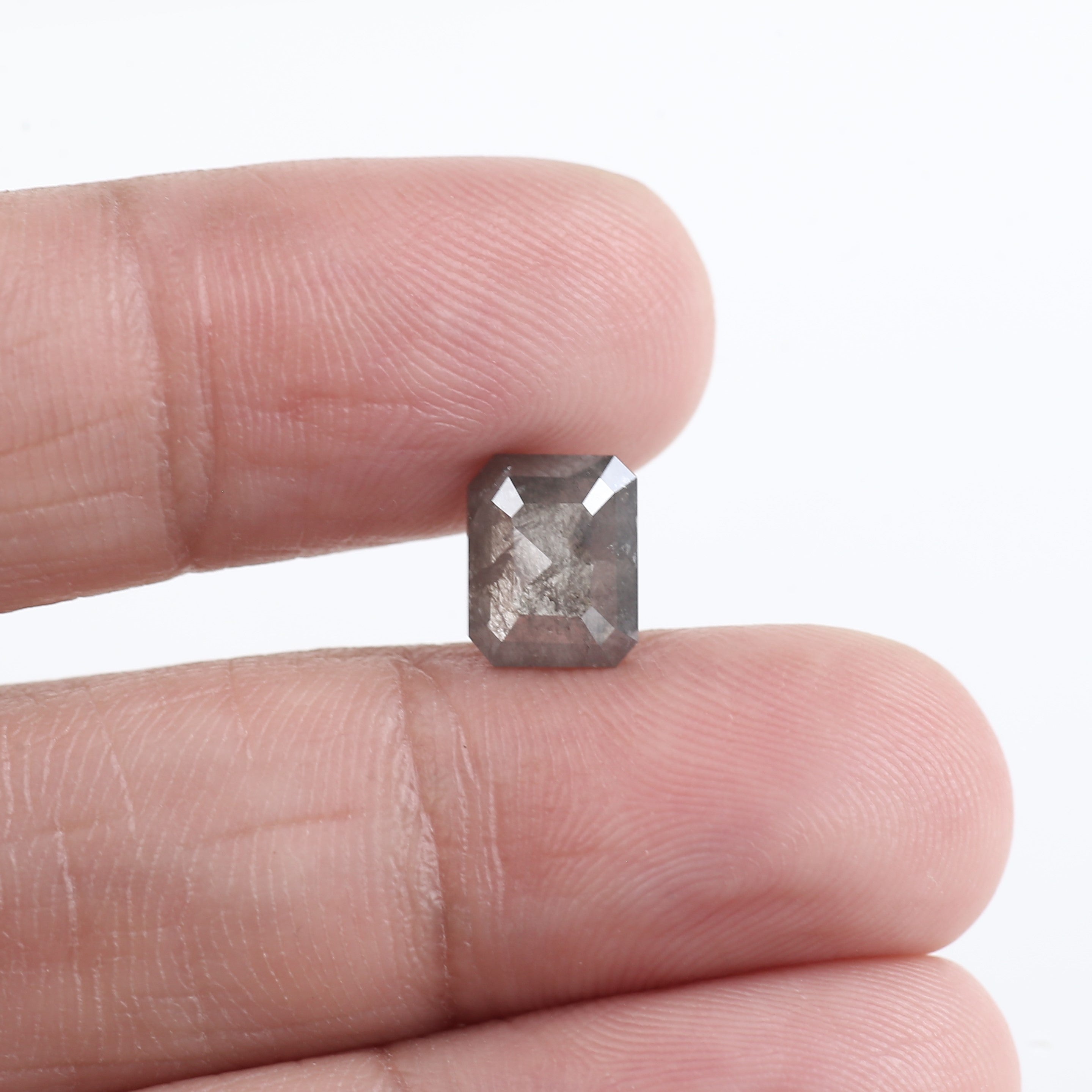 2 Carat Salt And Pepper Diamond Emerald Cut Gray Natural Loose 8.17 MM