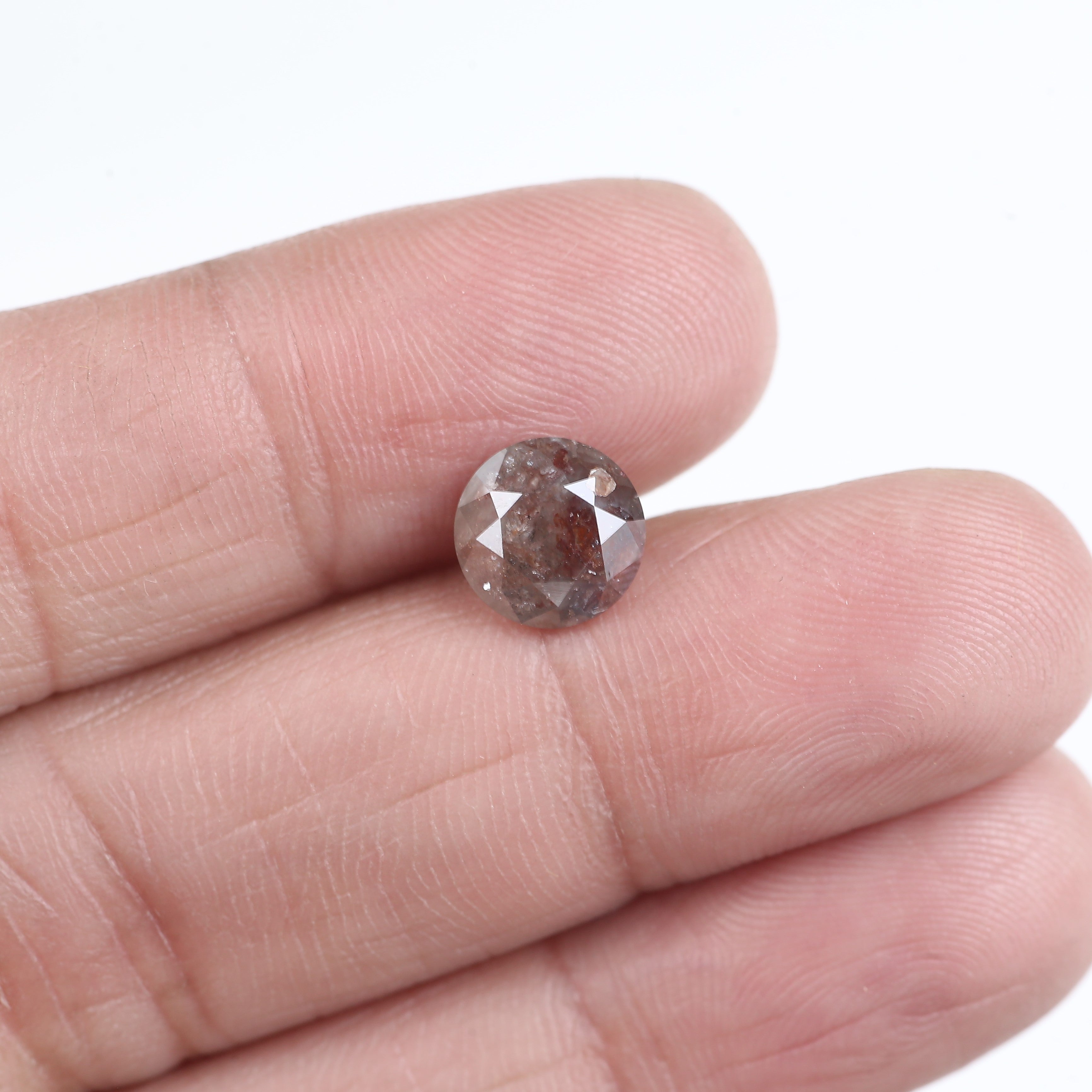 2.39 Carat Natural Round Gray Red Salt and Pepper Diamond 8.01 MM