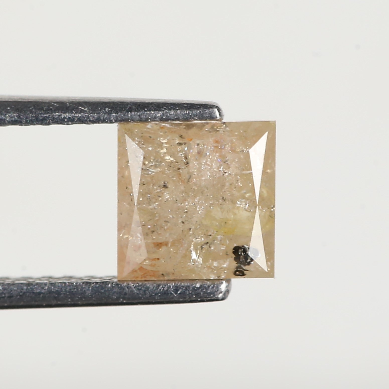1.51 Carat Princess Cut Yellow Peach Salt and Pepper Diamond 5.9 MM