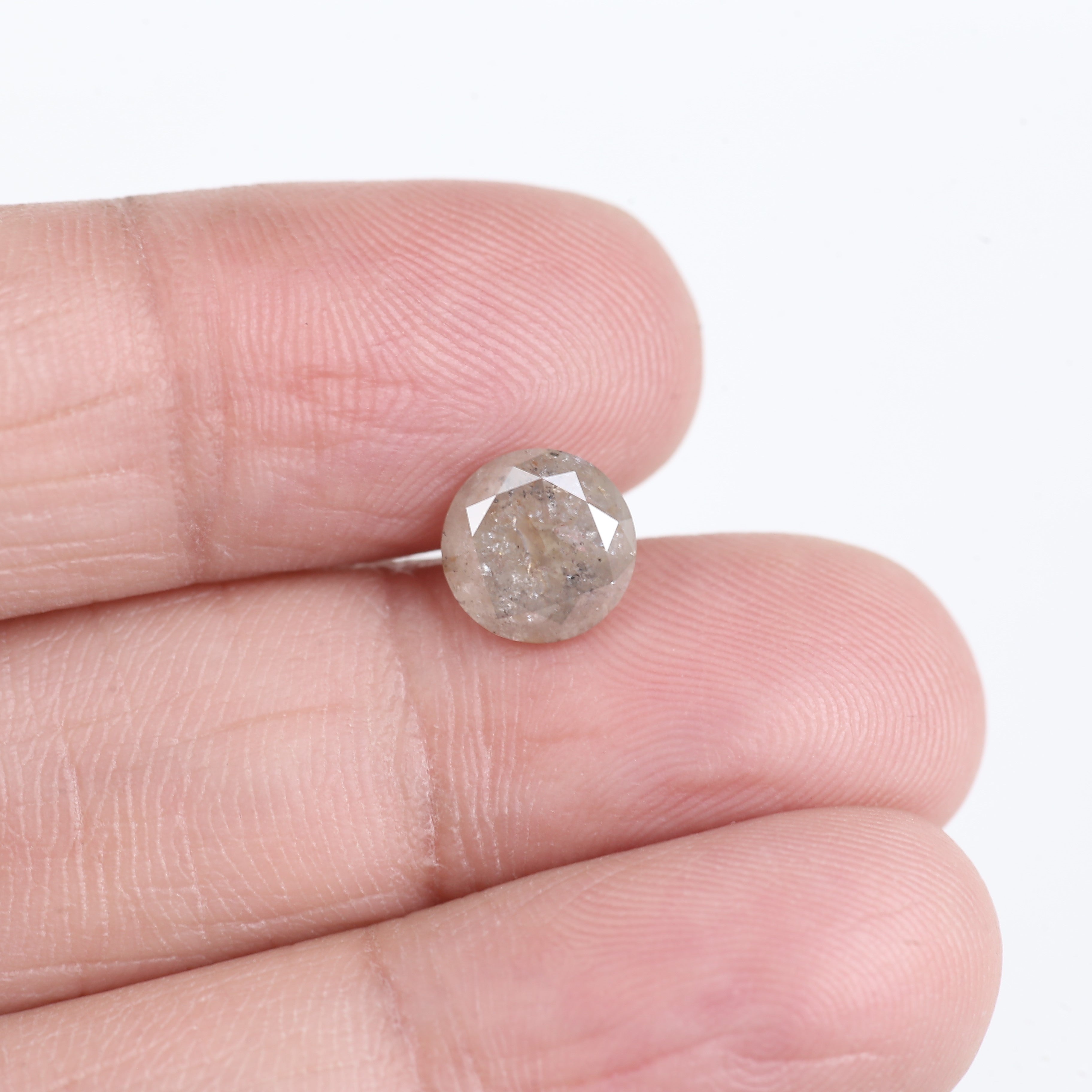 1.89 Carat Natural Icy Gray Round Cut Salt And Pepper Diamond 7.50 MM