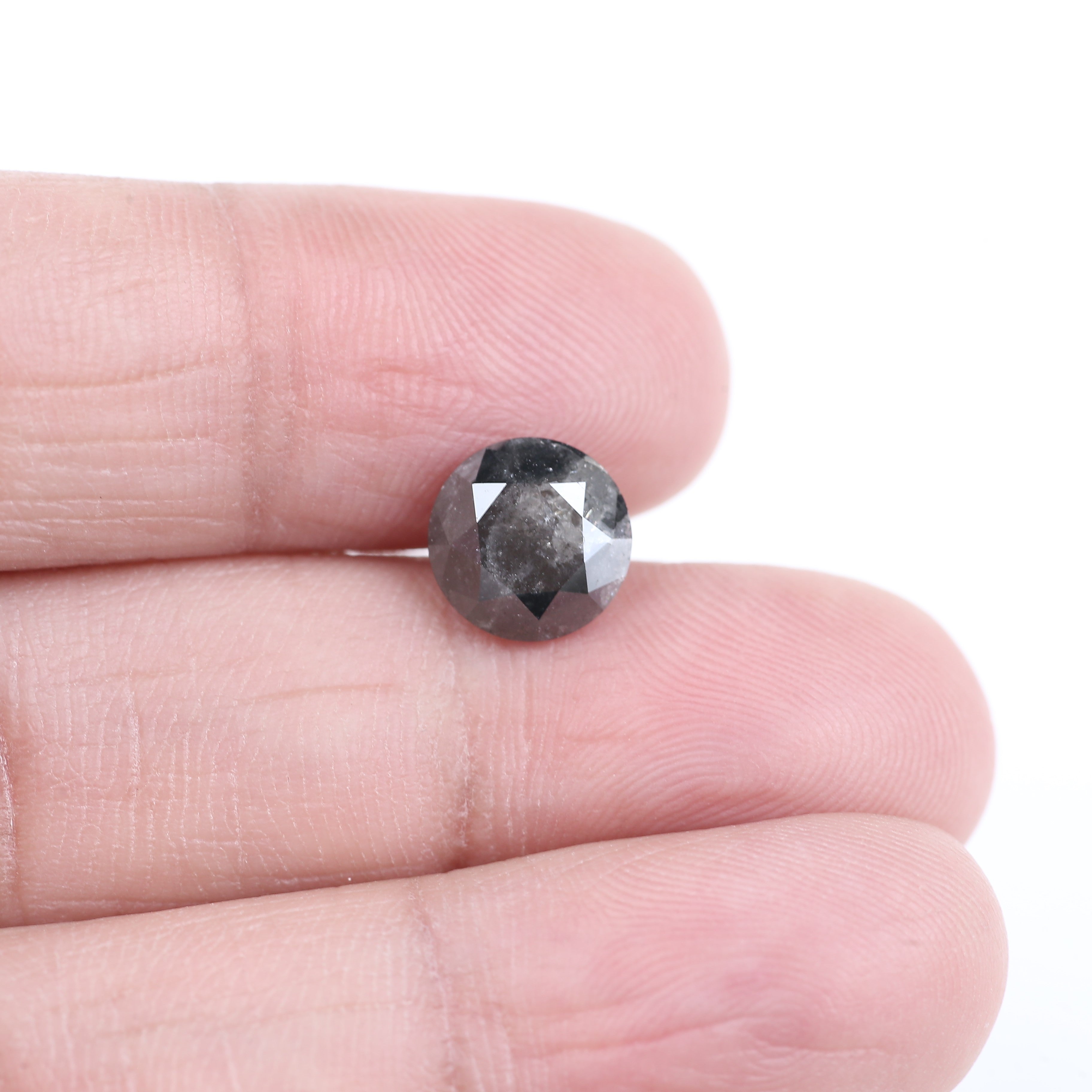 2.65 Carat Natural Fancy Black Round Salt And Pepper Diamond 8.90 MM