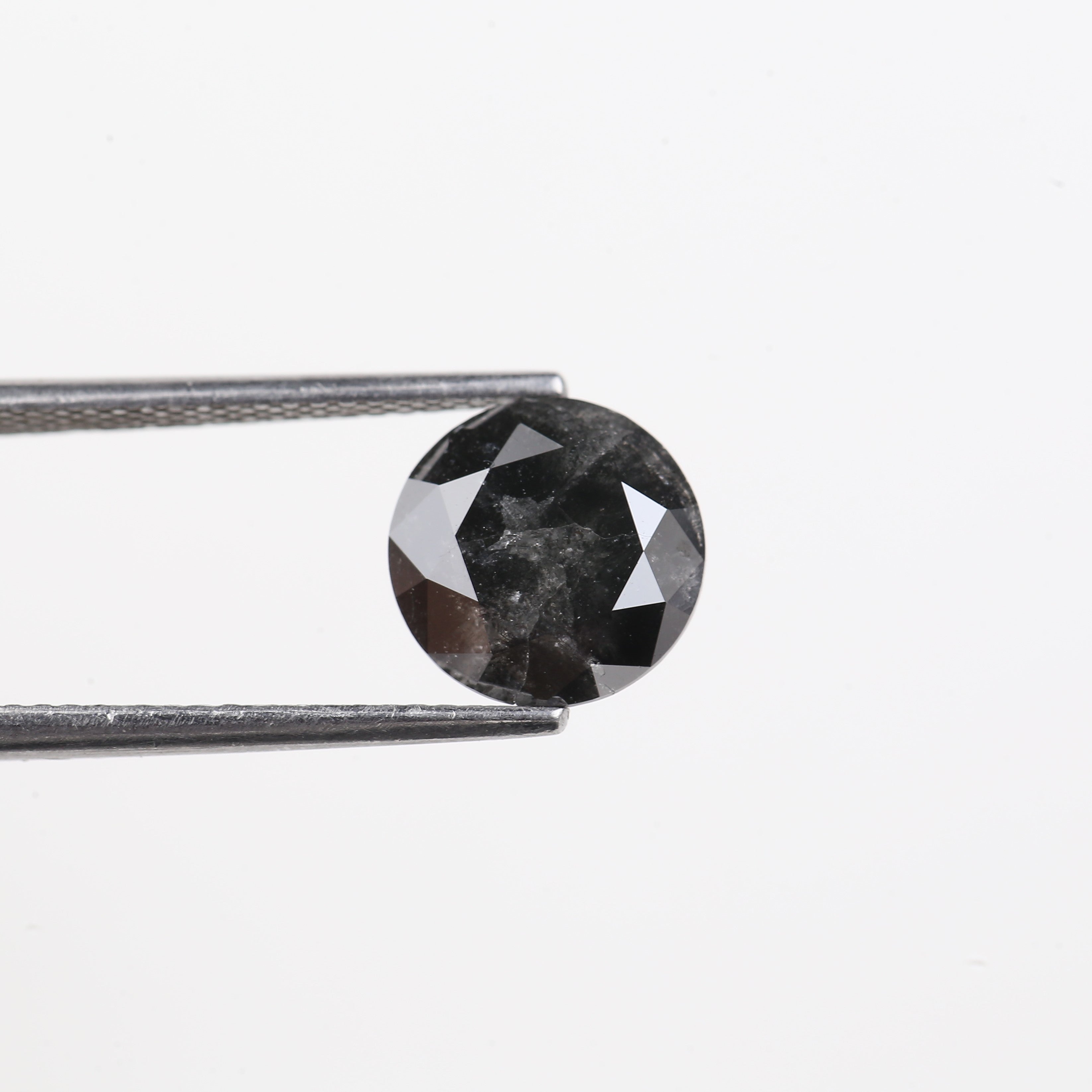 2.59 Carat Natural Black Round Salt And Pepper Diamond 8.80 MM