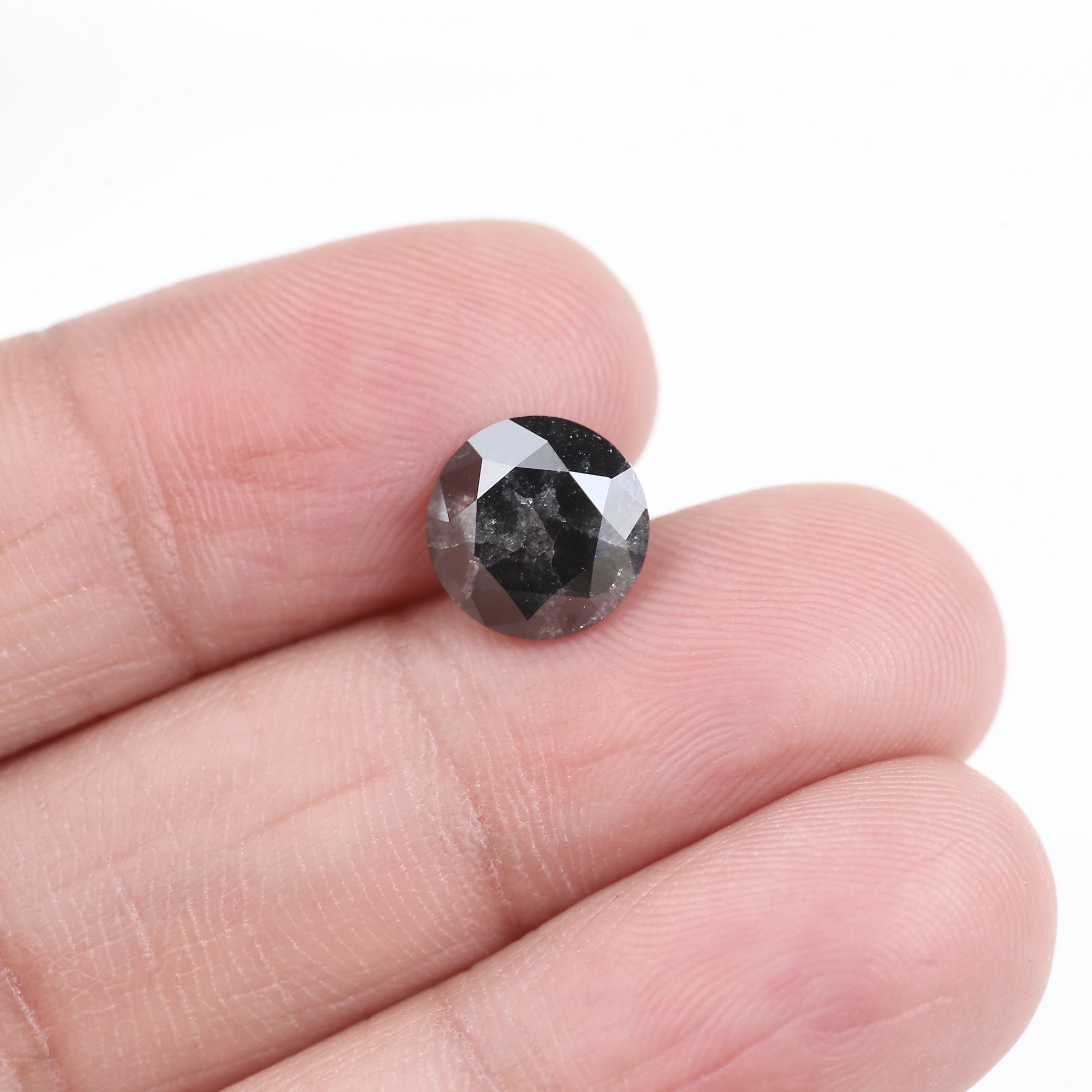 2.59 Carat Natural Black Round Salt And Pepper Diamond 8.80 MM