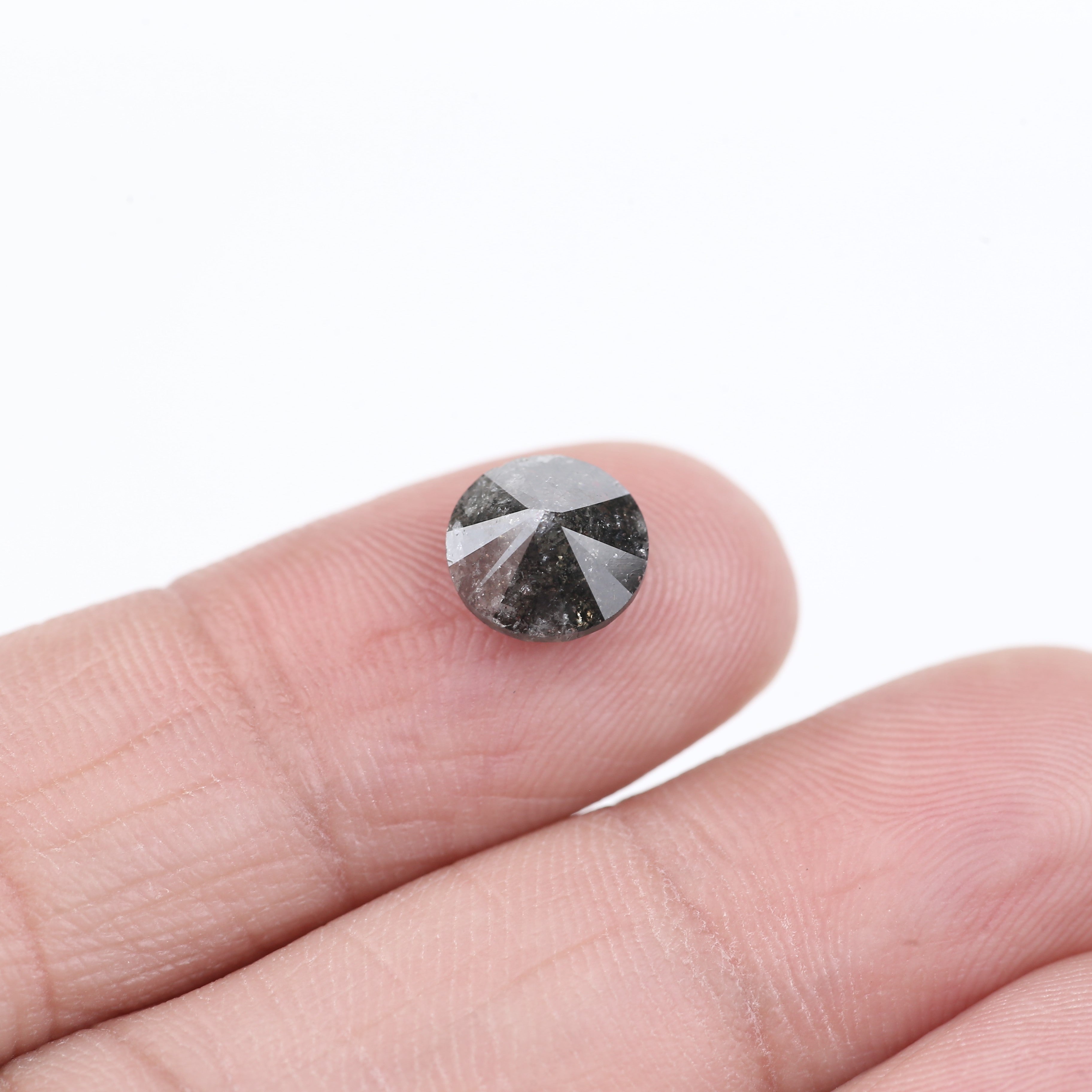 2.20 Carat Natural Salt And Pepper Diamond Black Round Diamond 7.70 MM
