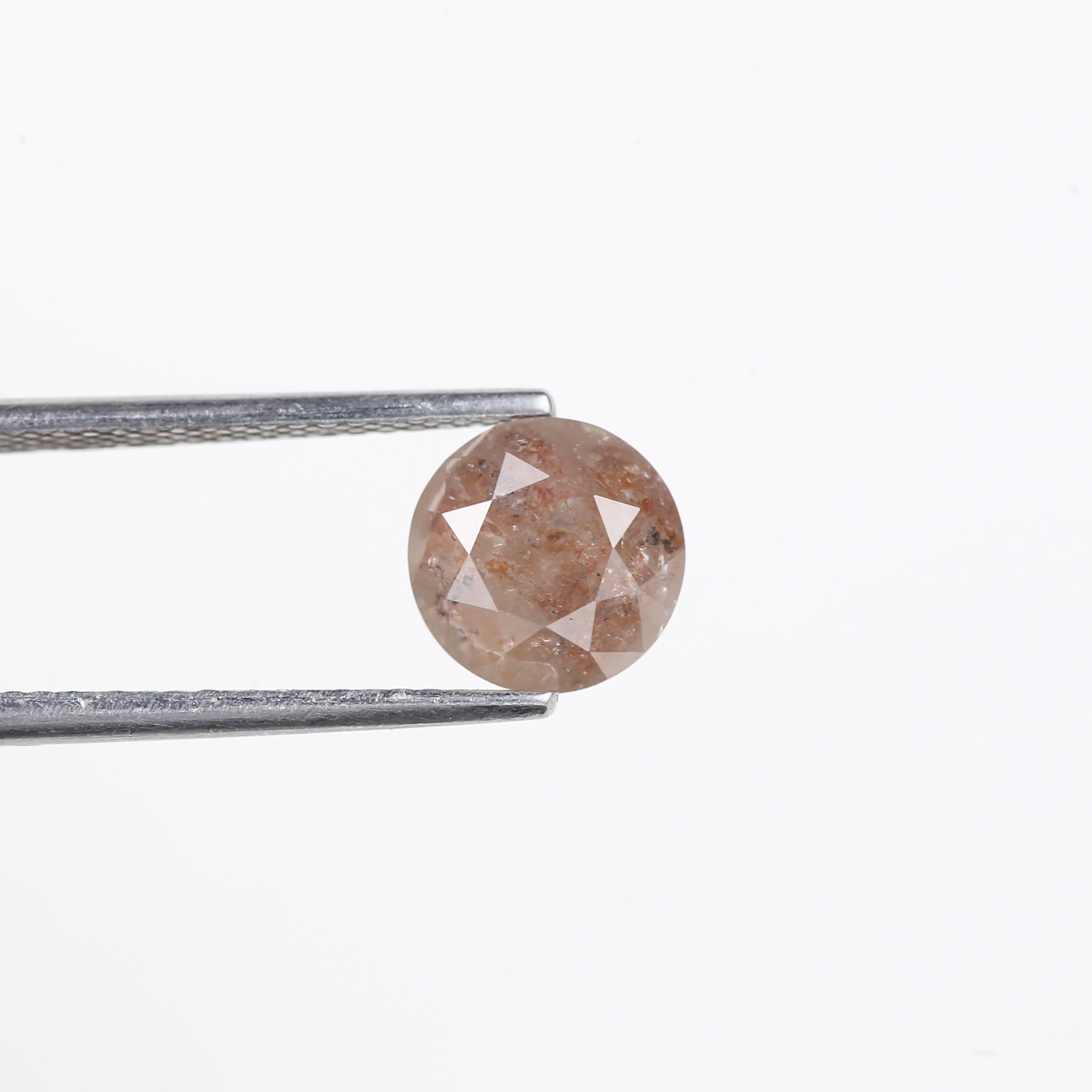 1.89 Carat Natural Peach Pink Round Salt and Pepper Diamond 7.50 MM