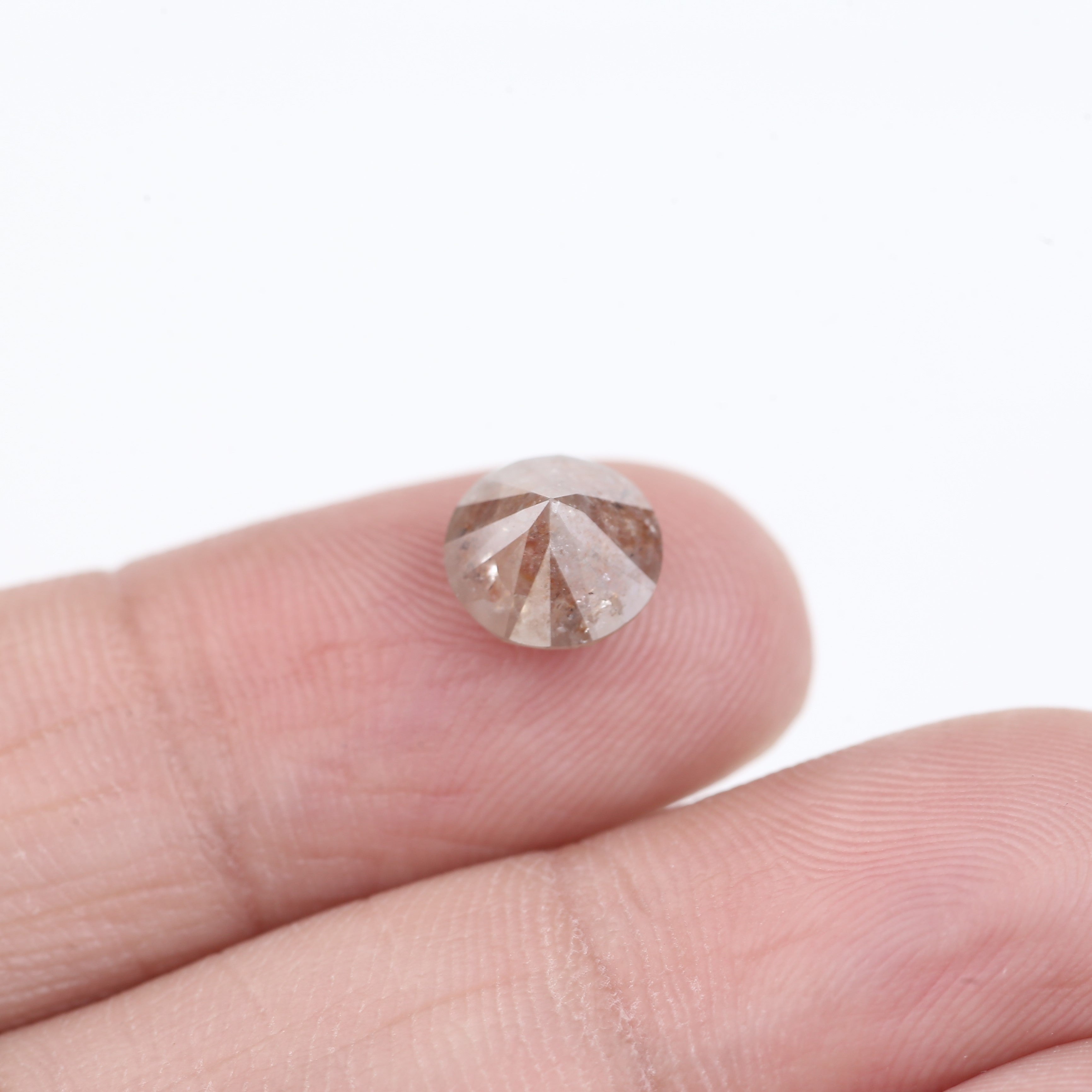 1.89 Carat Natural Peach Pink Round Salt and Pepper Diamond 7.50 MM