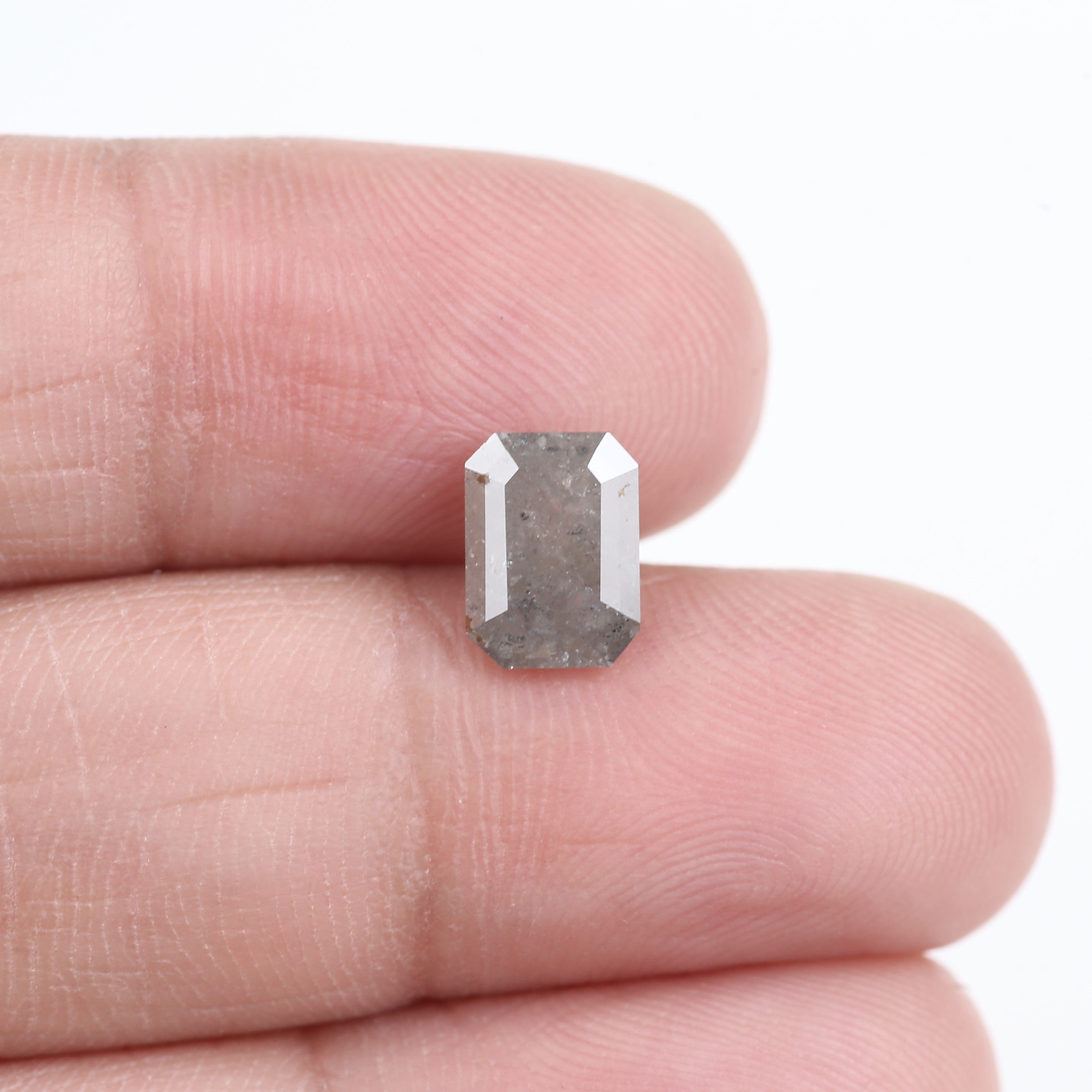 1.66 Carat Natural Gray Salt and Pepper Emerald Cut Diamond 8 MM