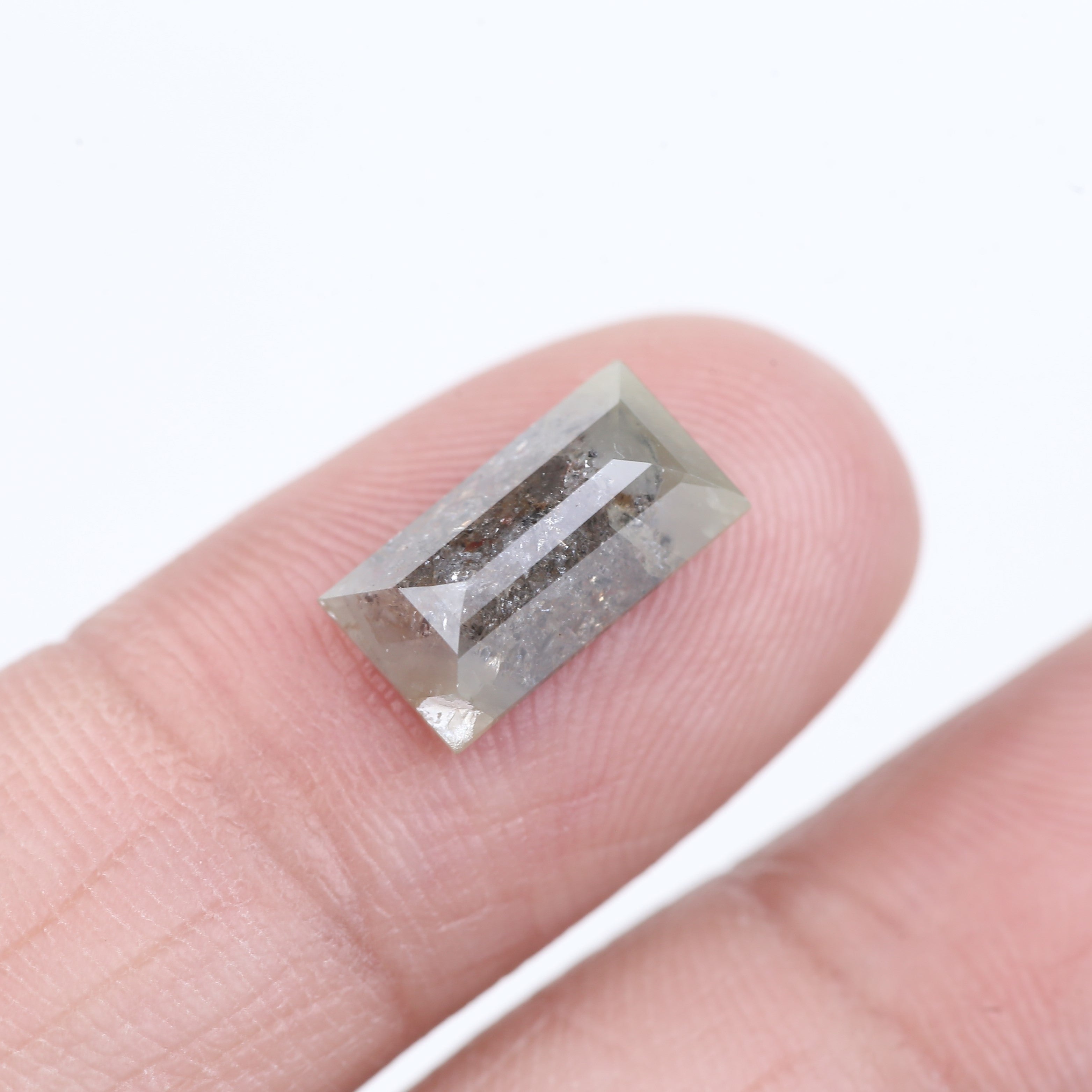 2.17 Carat Natural Salt And Pepper Baguette Cut Elongated Diamond