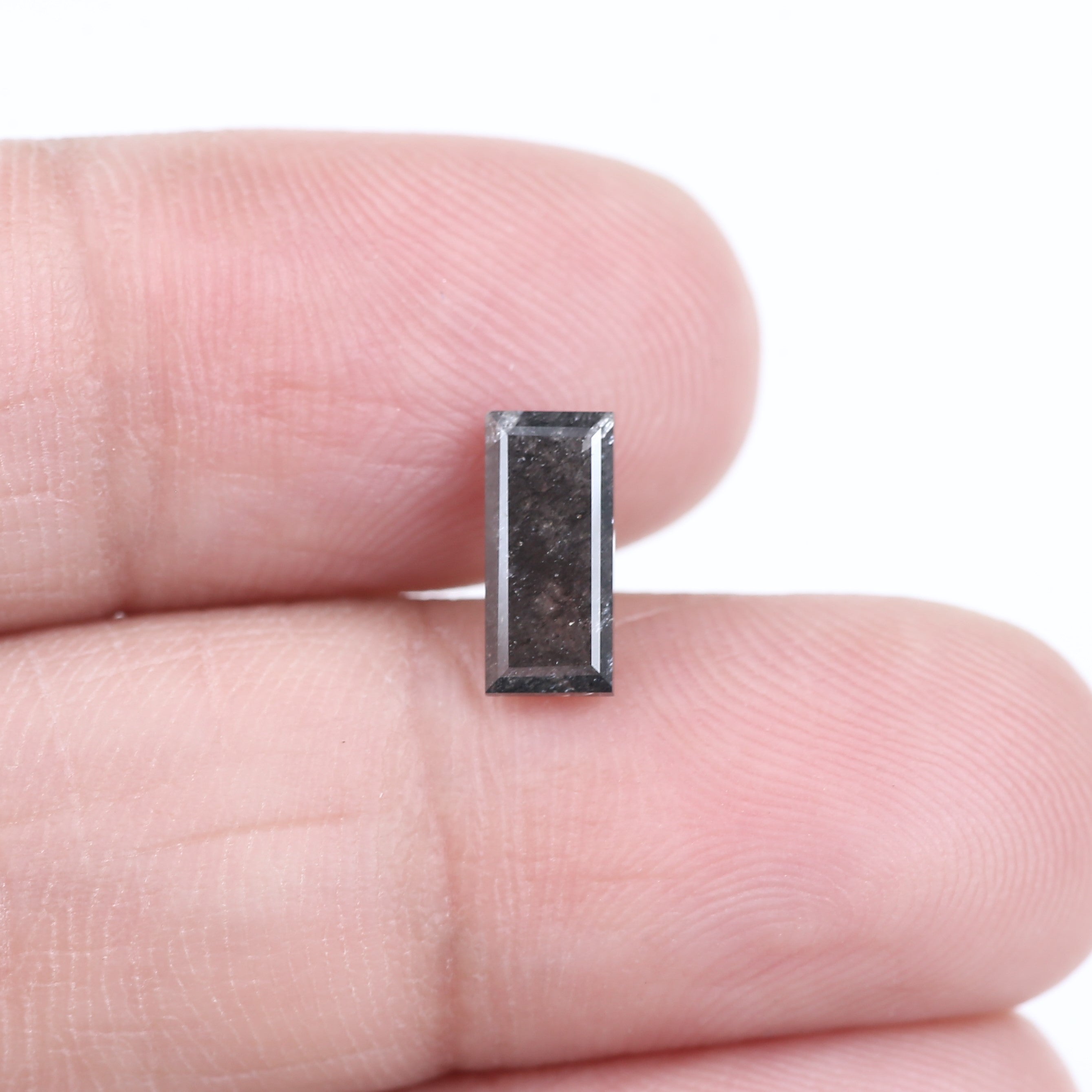 1.24 Carat Natural Grey Black Baguette Cut Salt And Pepper Diamond 9.06 MM