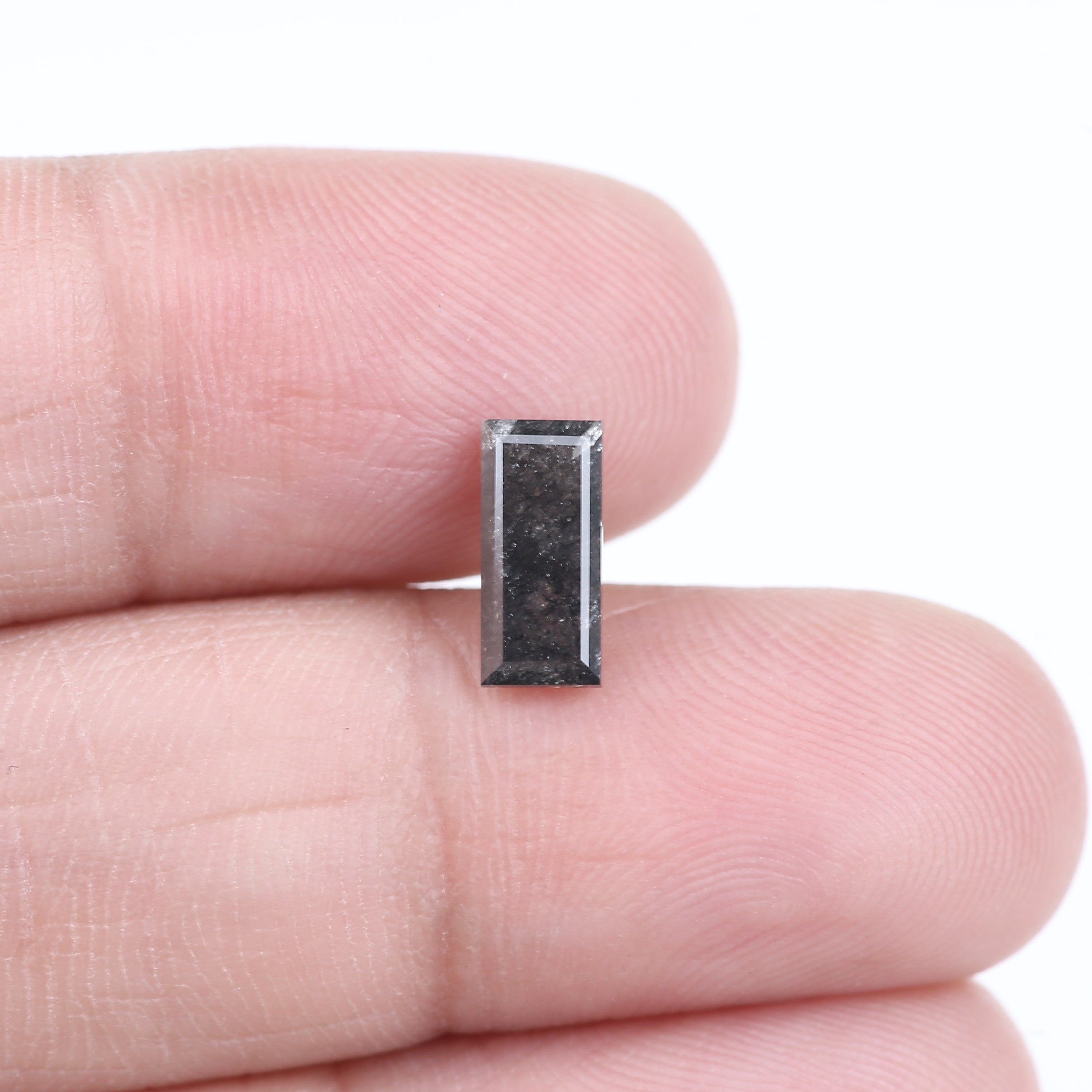 1.24 Carat Natural Grey Black Baguette Cut Salt And Pepper Diamond 9.06 MM