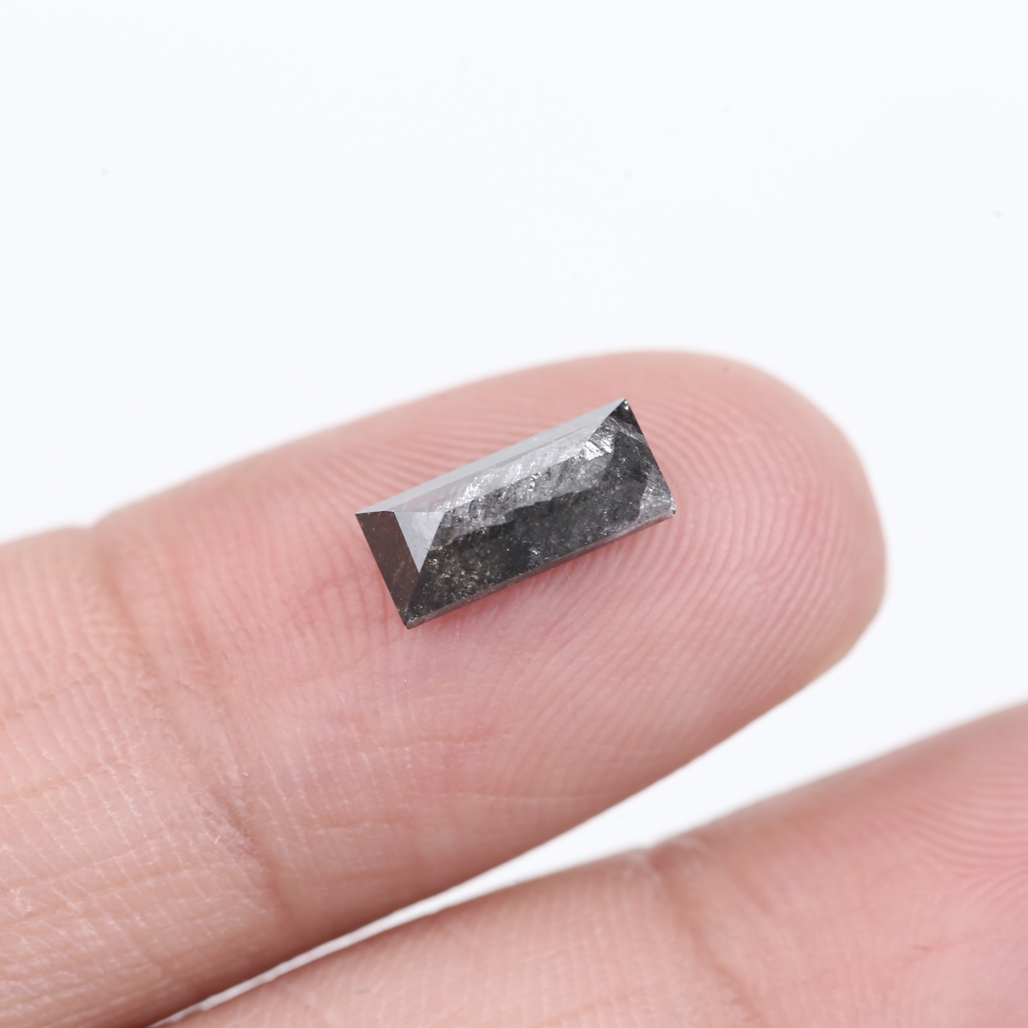 1.24 Carat Natural Grey Black Baguette Cut Salt And Pepper Diamond 9.06 MM
