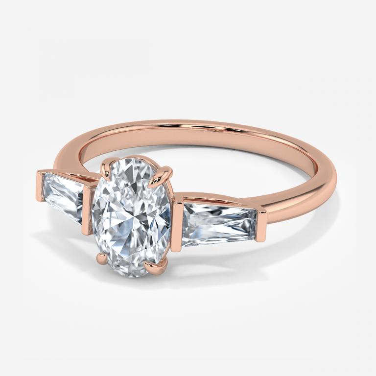 Jeraldine Oval Three Stone Engagement Ring 14K / 18K Solid Gold