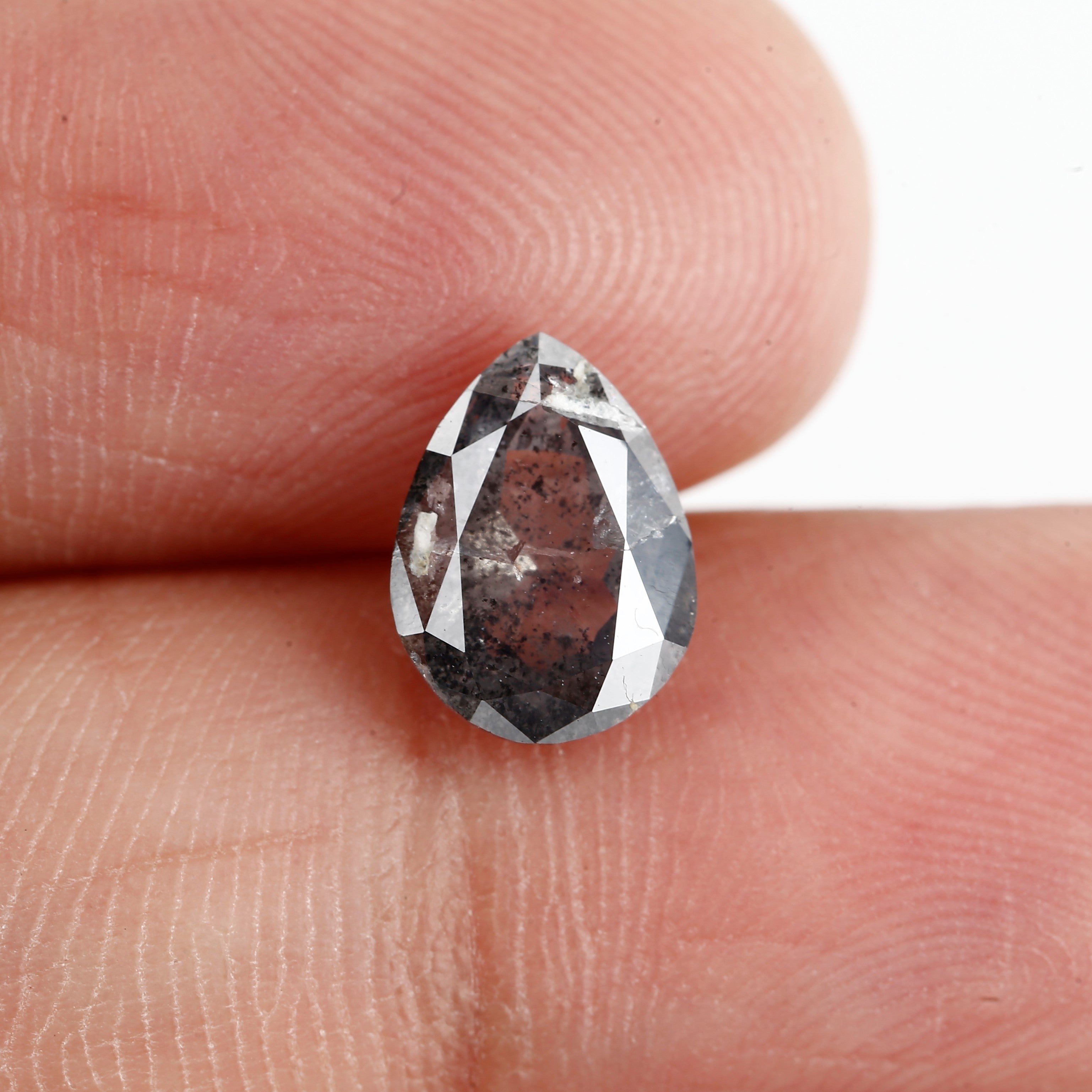1.79 Carat Fancy Gray Pear Salt and Pepper Diamond 8.93 MM