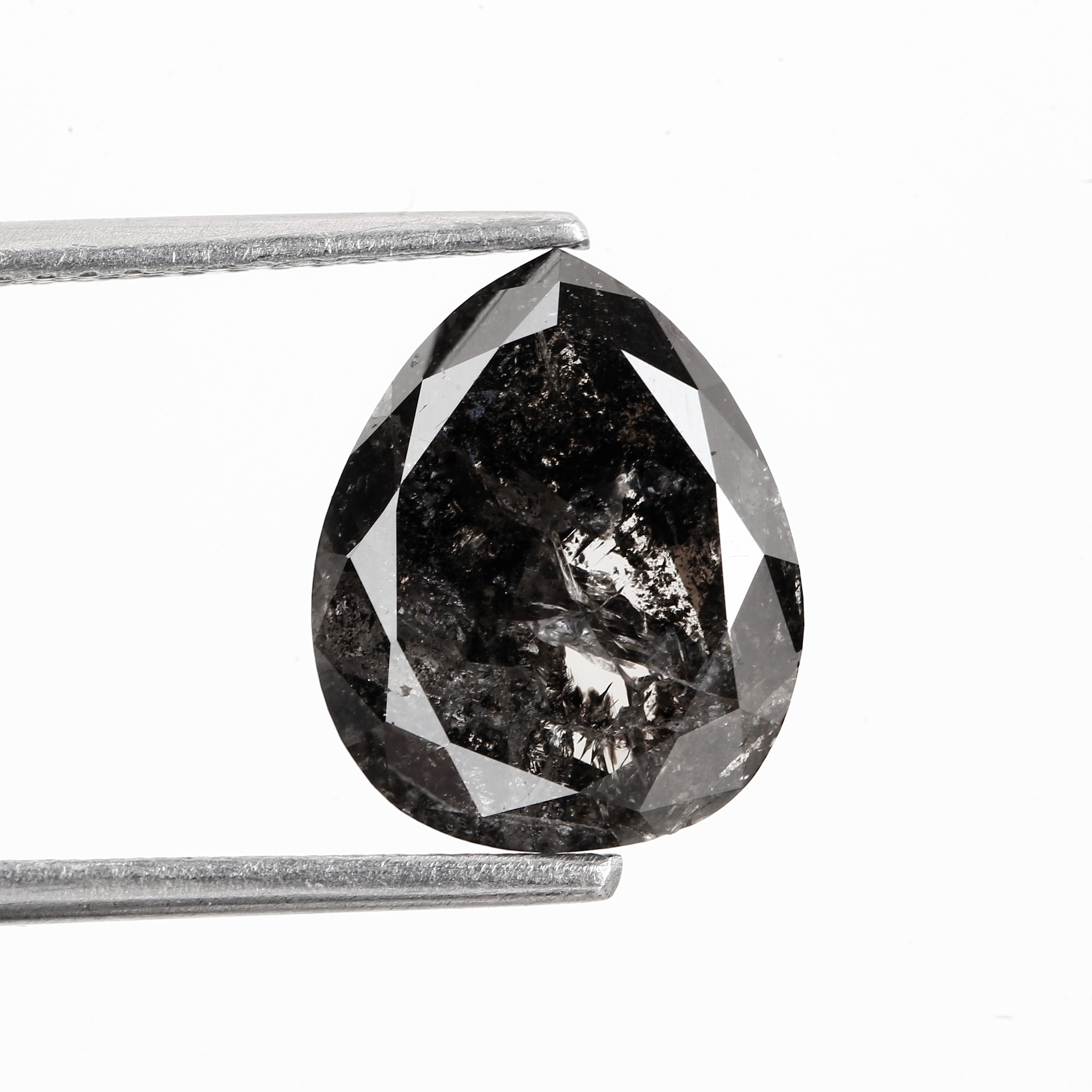 3.28 Carat Fancy Black Pear Salt and Pepper Diamond 11.24 MM