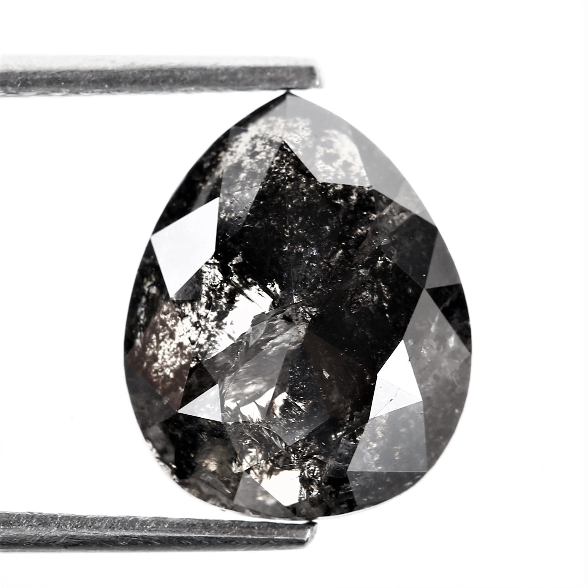 3.28 Carat Fancy Black Pear Salt and Pepper Diamond 11.24 MM