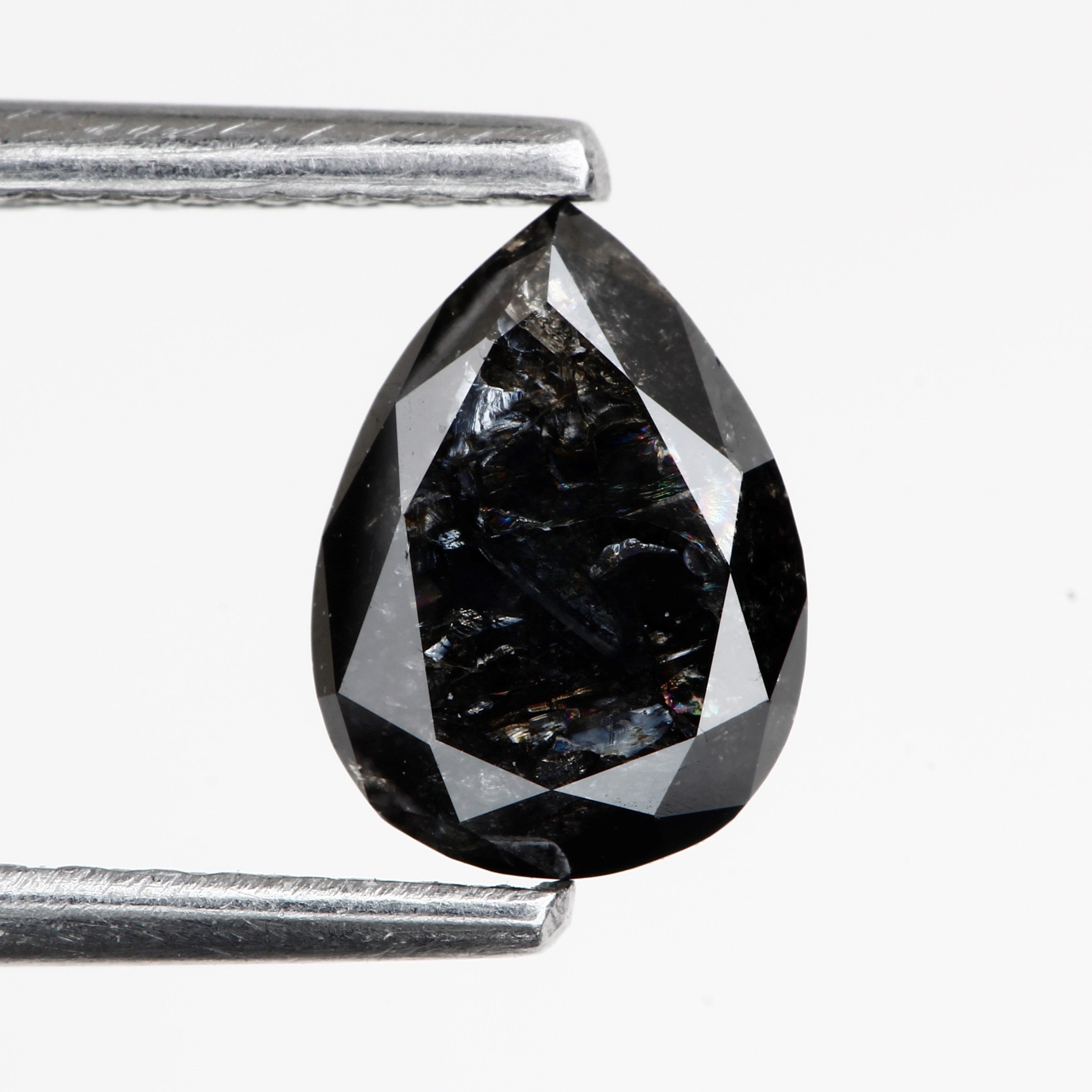 0.68 Carat Fancy Black Pear Salt and Pepper Diamond 6.94 MM
