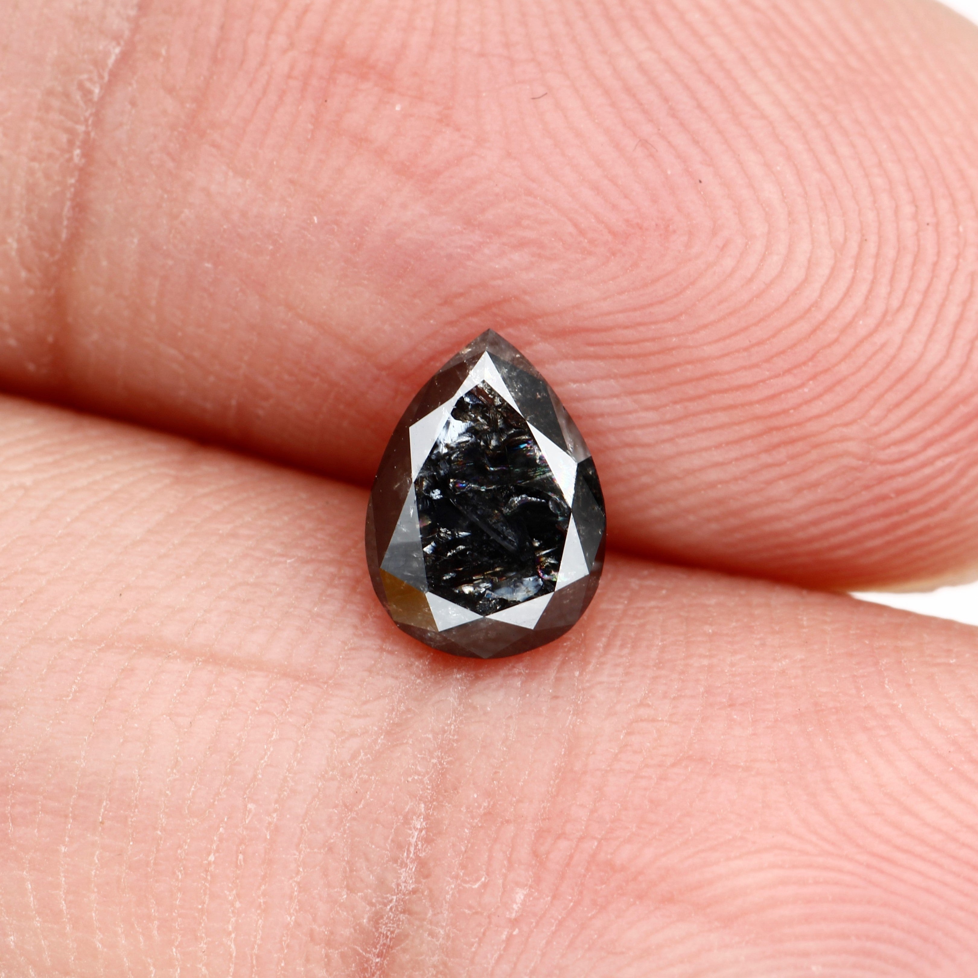 0.68 Carat Fancy Black Pear Salt and Pepper Diamond 6.94 MM