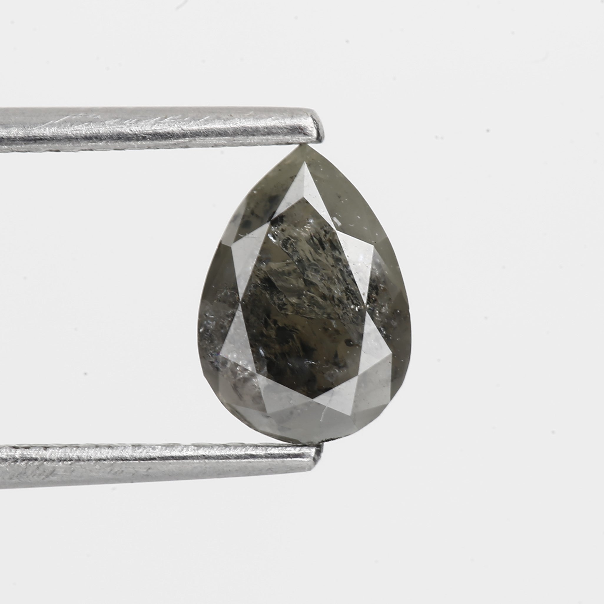 0.85 Carat Fancy Gray Pear Salt and Pepper Diamond 7.37 MM