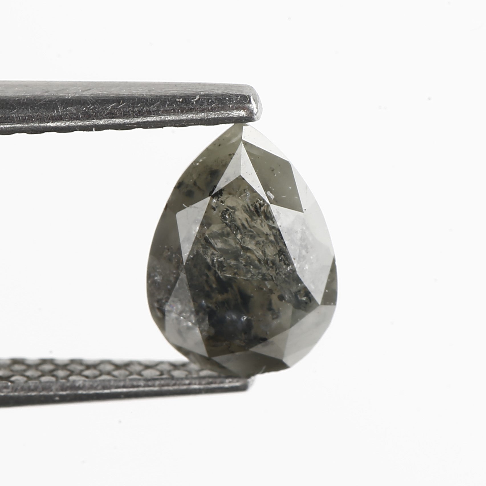 0.85 Carat Fancy Gray Pear Salt and Pepper Diamond 7.37 MM