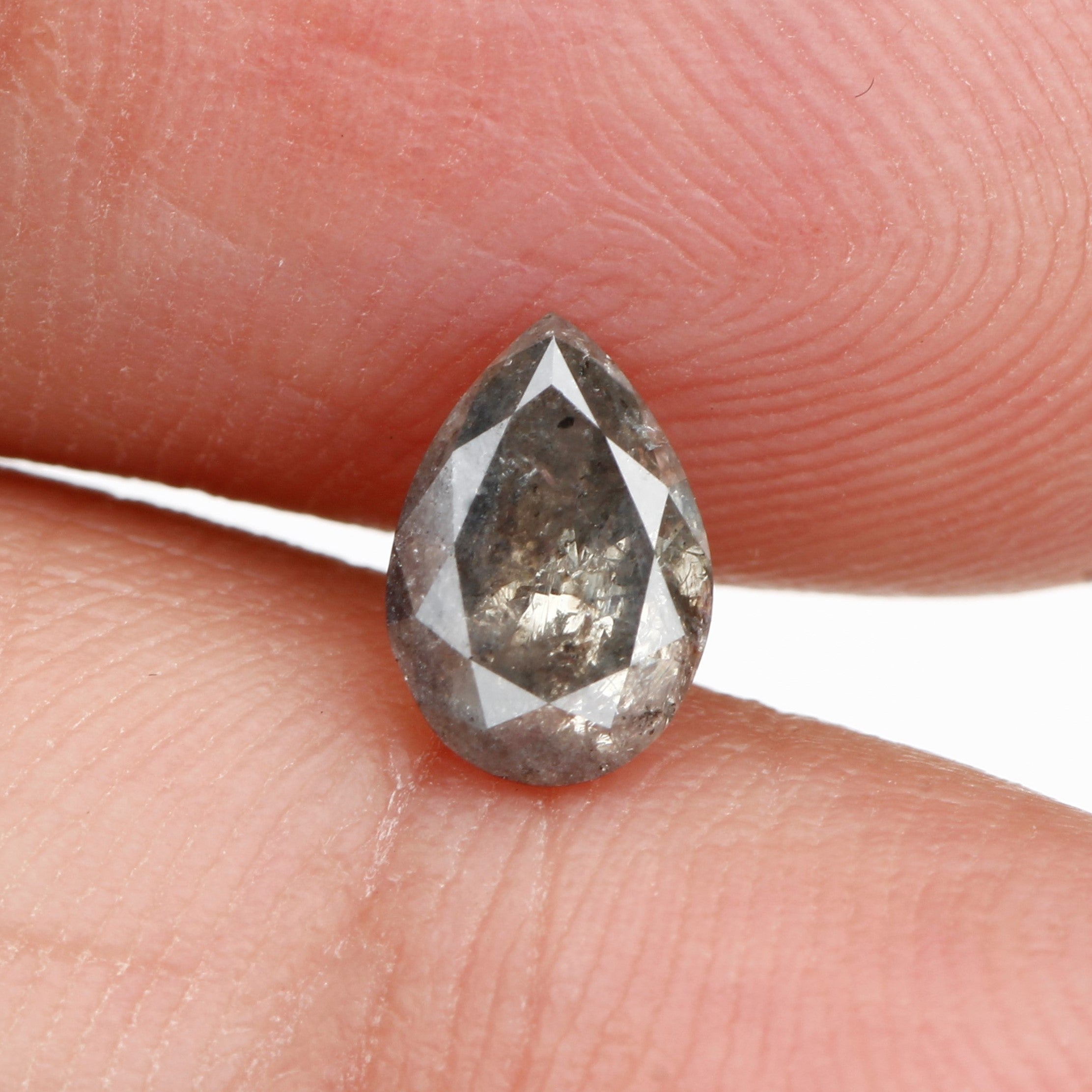 0.62 Carat Natural Gray Pear Salt and Pepper Diamond 6.96 MM