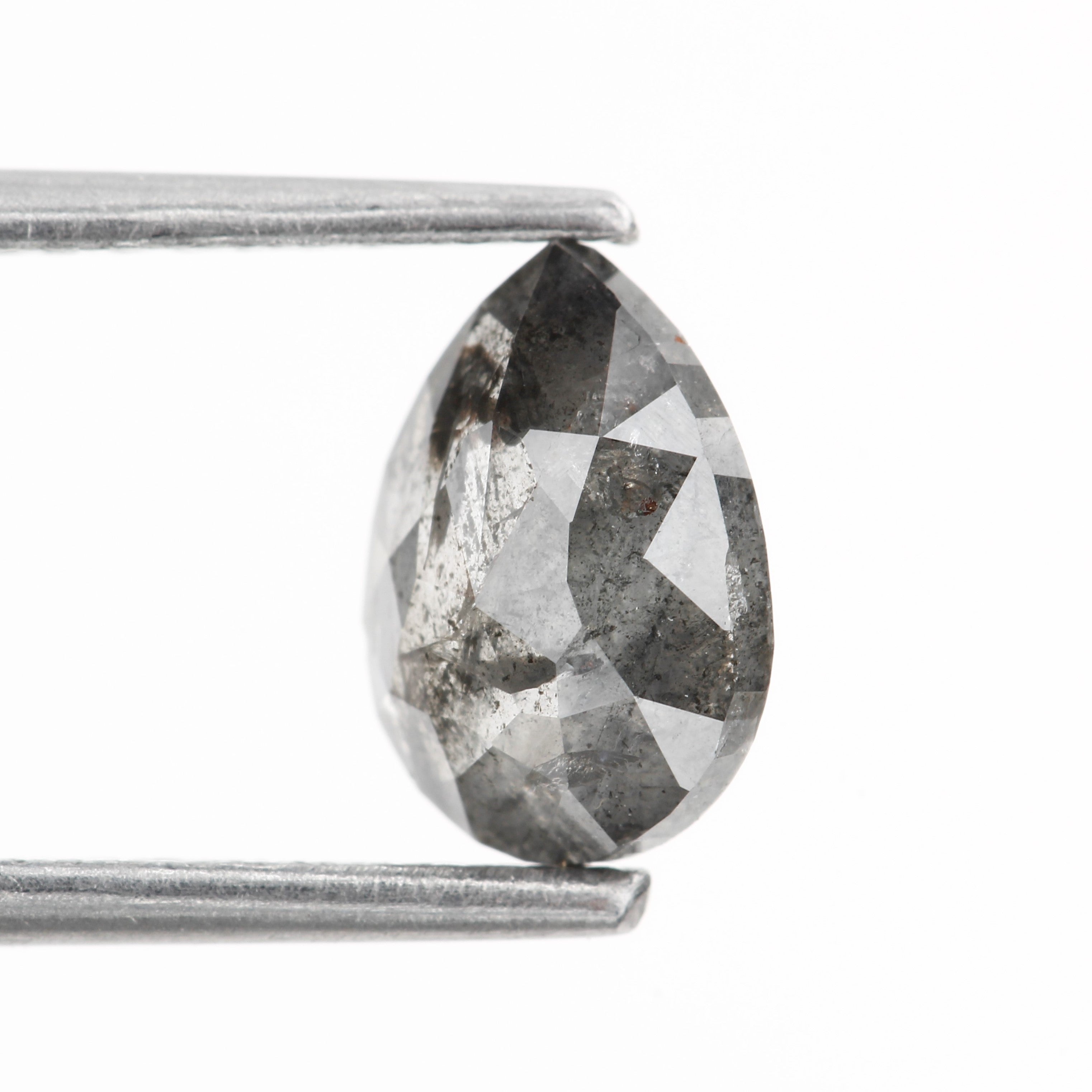 1.22 Carat Natural Diamond Gray Rose Cut Salt and Pepper Pear Diamond 8 MM