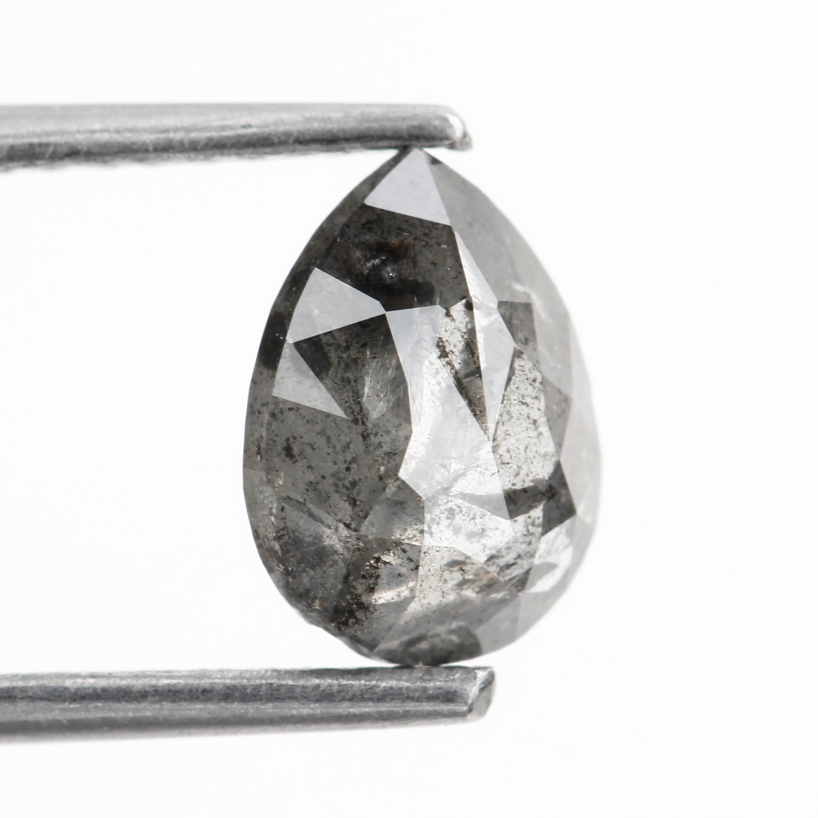 1.22 Carat Natural Diamond Gray Rose Cut Salt and Pepper Pear Diamond 8 MM