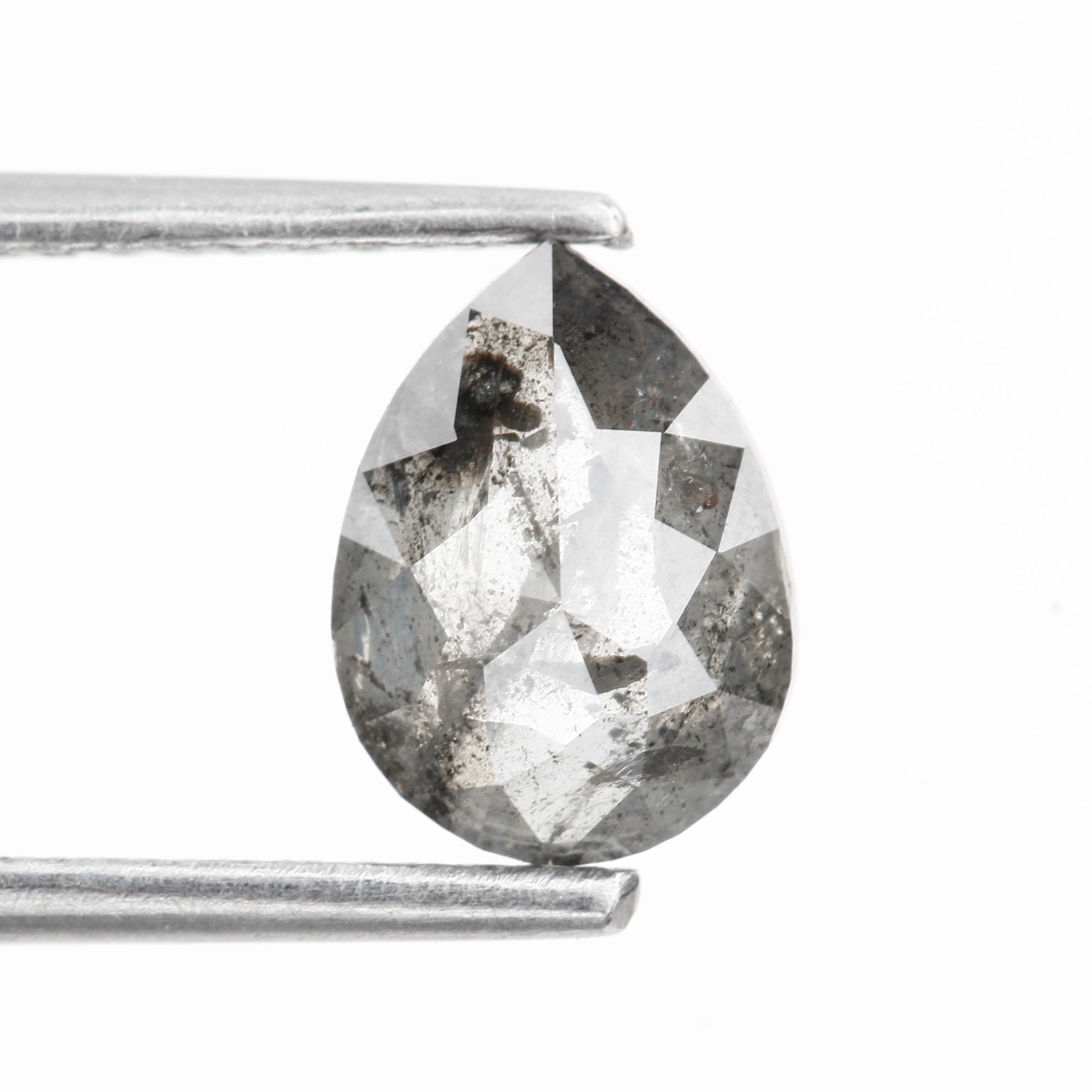 1.22 Carat Natural Diamond Gray Rose Cut Salt and Pepper Pear Diamond 8 MM