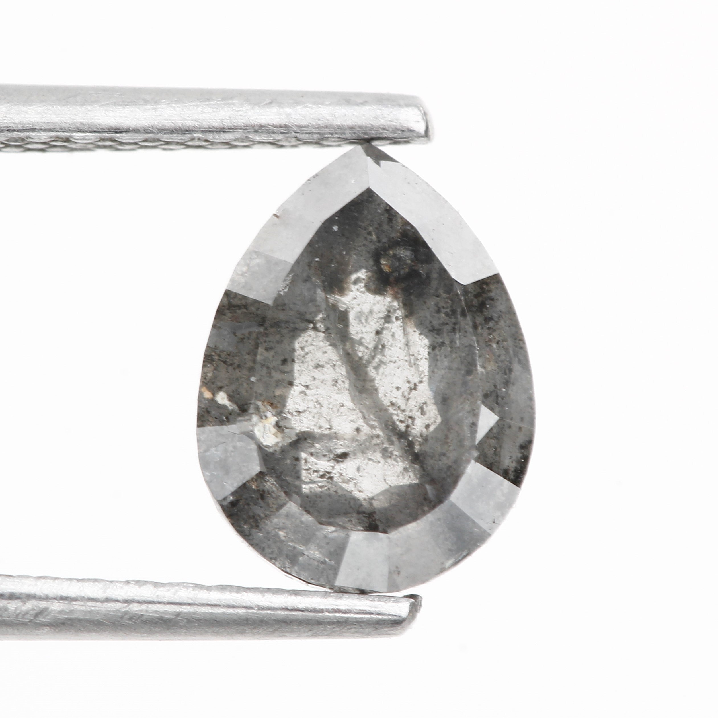 1.22 Carat Natural Diamond Gray Rose Cut Salt and Pepper Pear Diamond 8 MM