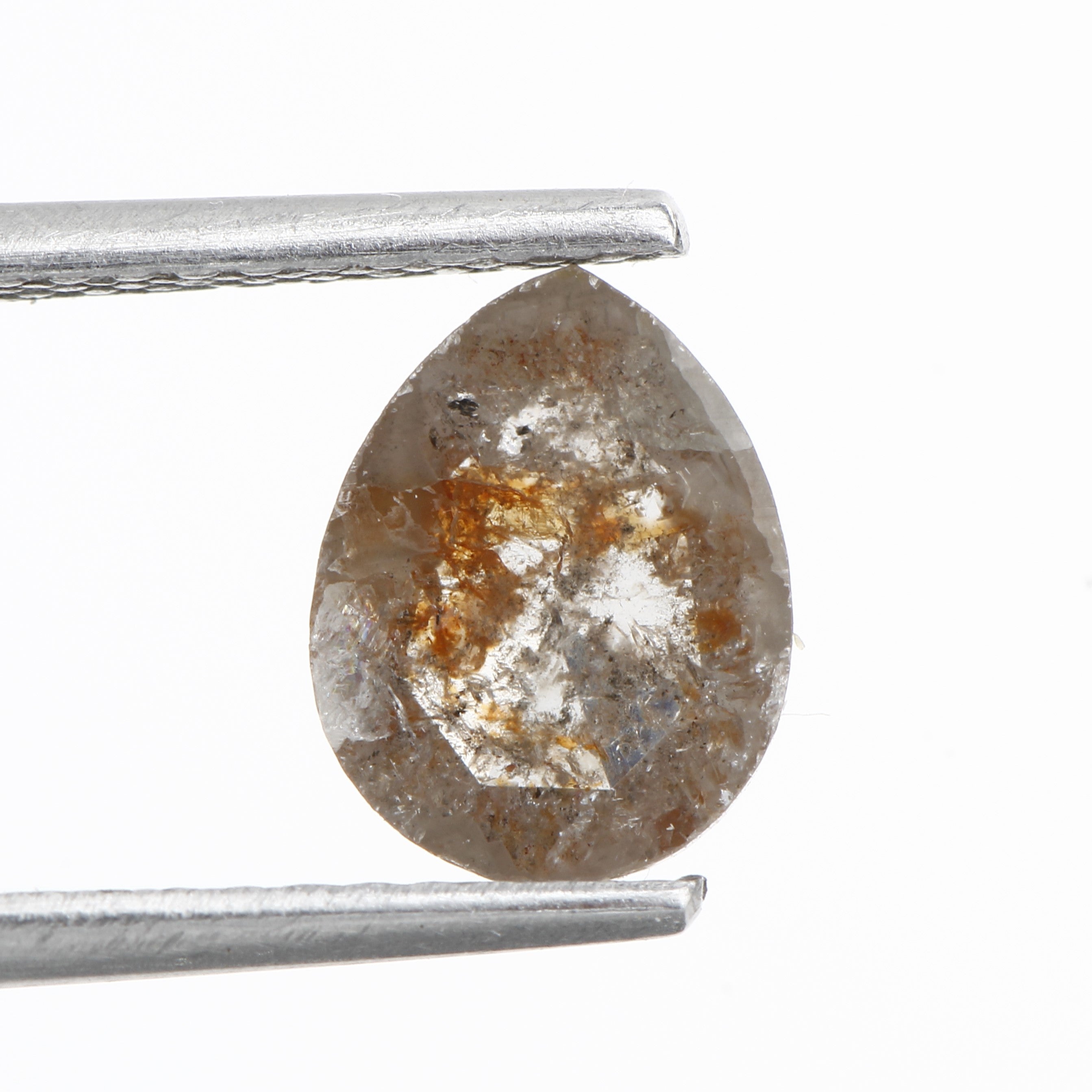 0.88 Carat Natural Pear Rose Cut Orange Gray Rustic Diamond