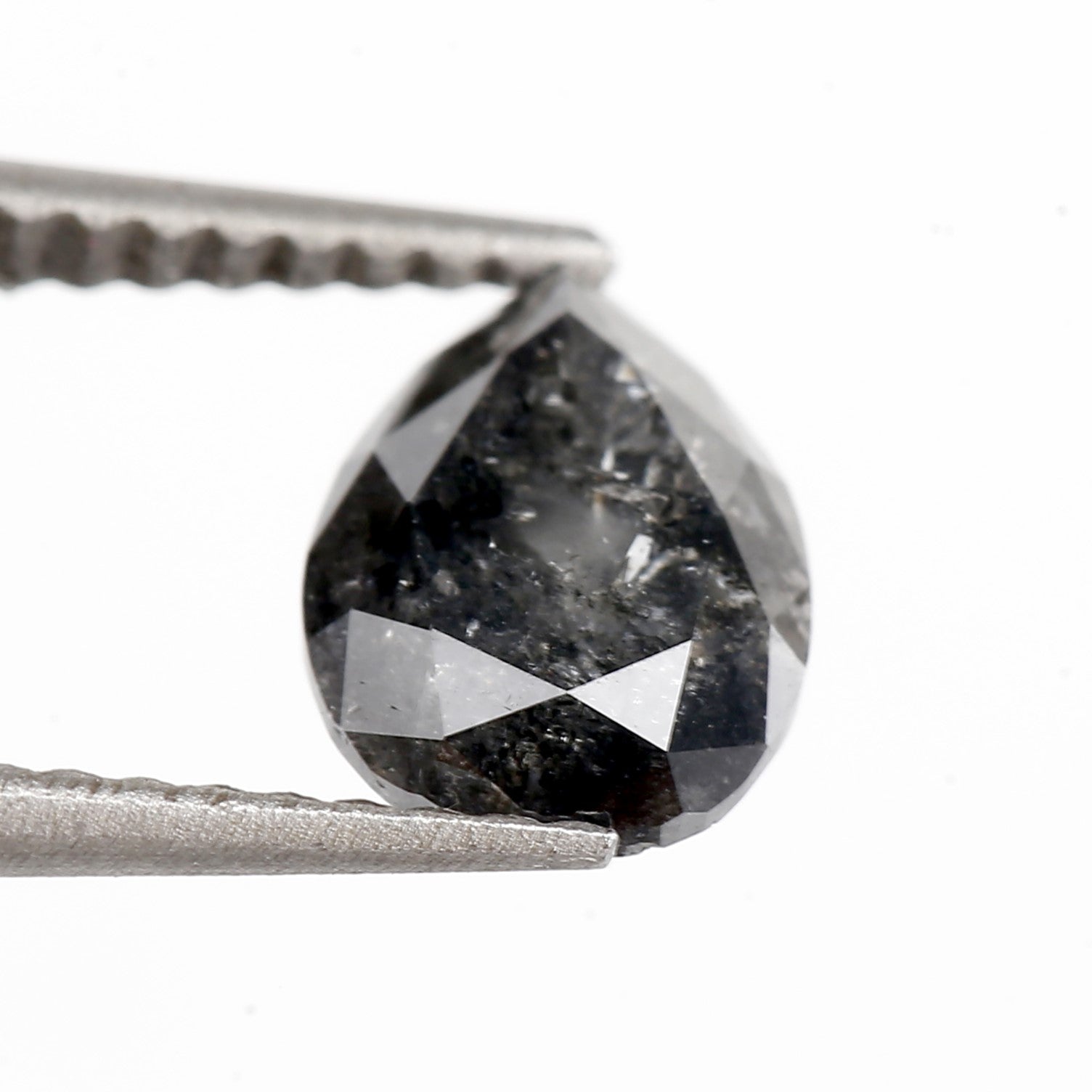 1.11 Carat Natural Gray Pear Salt and Pepper Diamond 7.64 MM