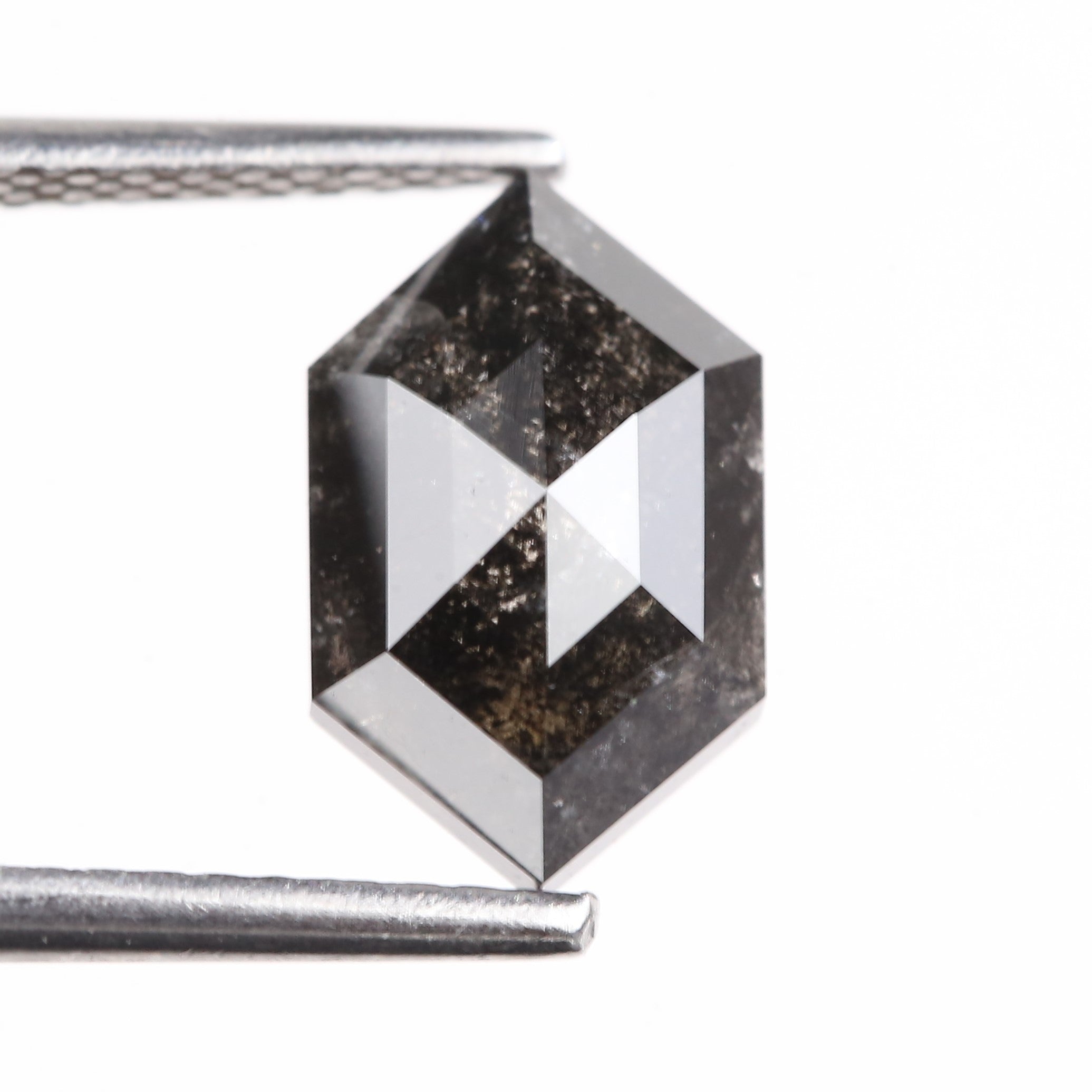 2.62 Carat Natural Black Hexagon Cut Salt And Pepper Diamond 10.59 MM