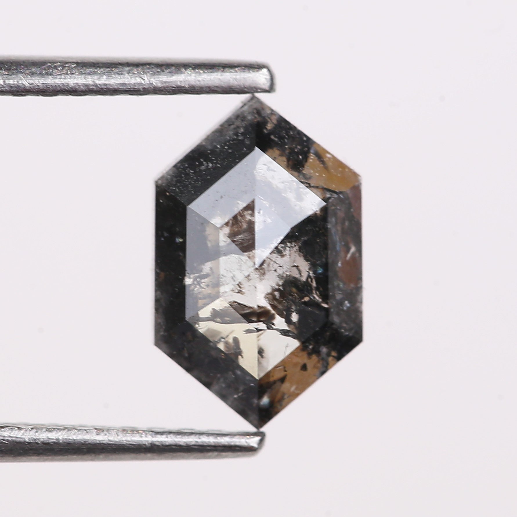1.24 Carat Natural Black Hexagon Cut Salt And Pepper Diamond 9.10 MM