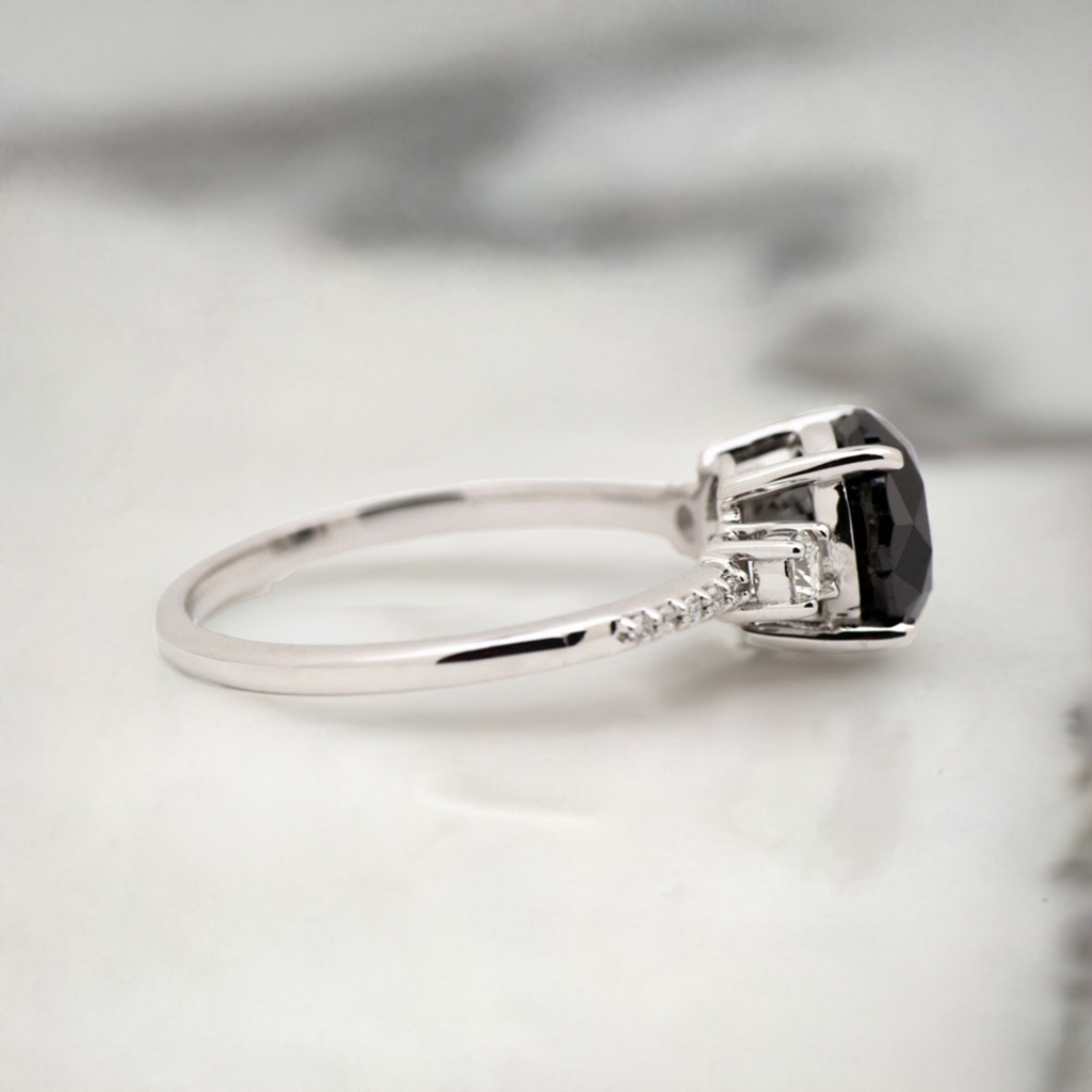 Natural Diamond Black Round Cut Solitaire Engagement Ring