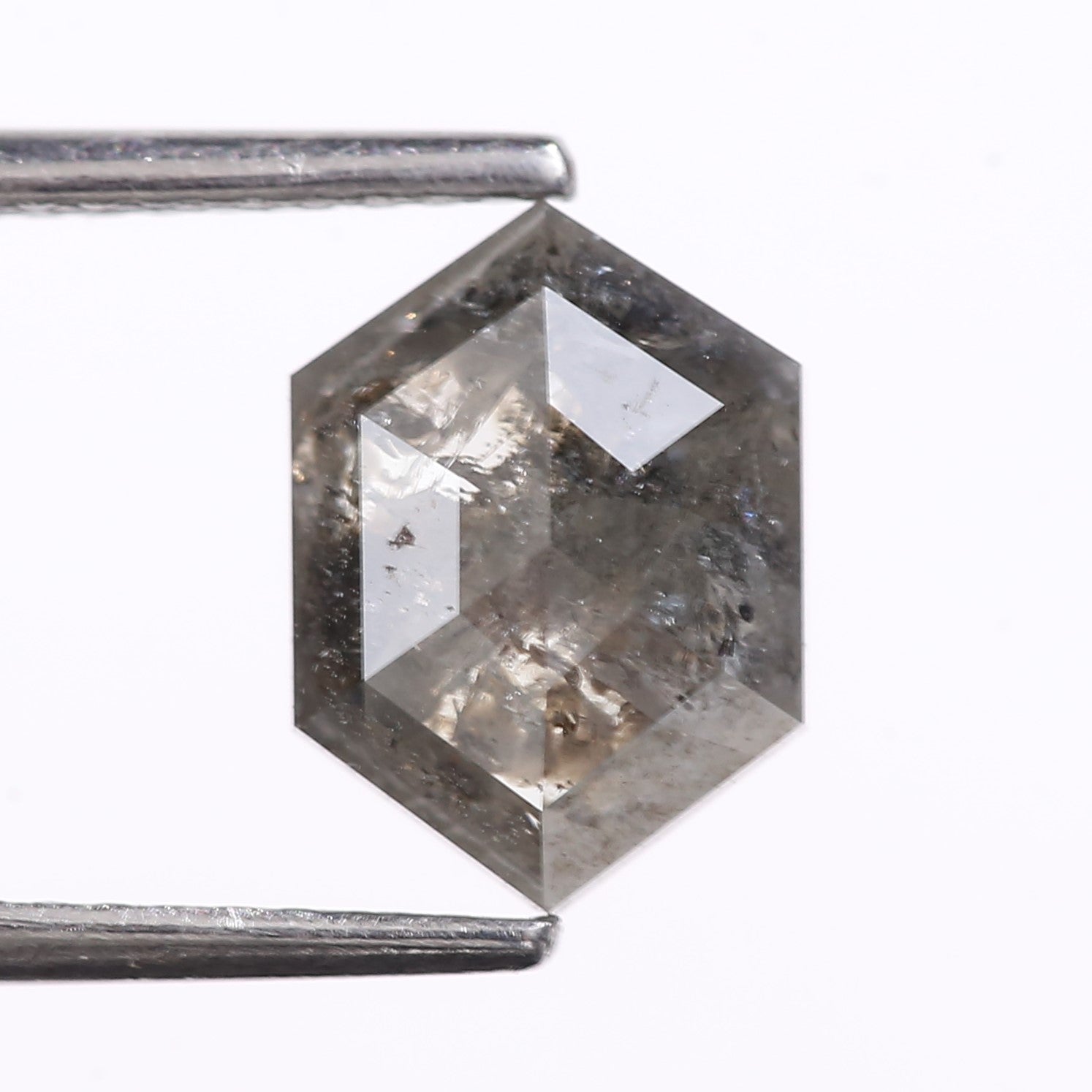 2.17 Carat Natural Gray Hexagon Cut Salt And Pepper Diamond 9.30 MM