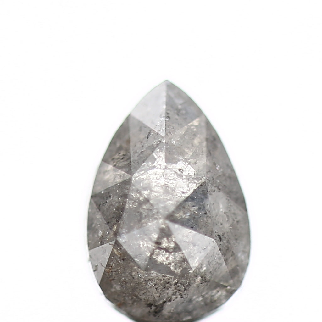 0.97 Carat Natural Gray Pear Rose Cut Salt and Pepper Diamond