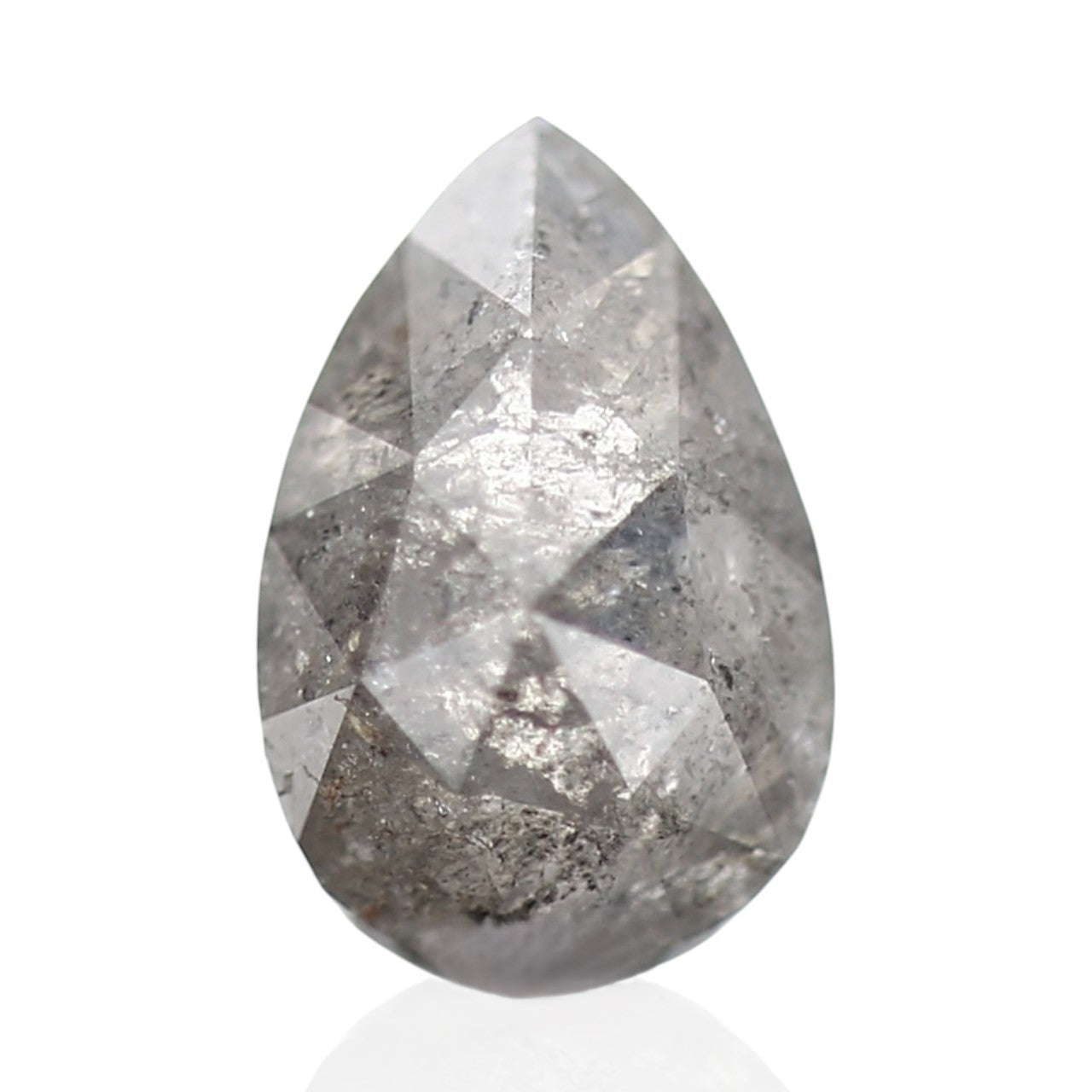0.97 Carat Natural Gray Pear Rose Cut Salt and Pepper Diamond