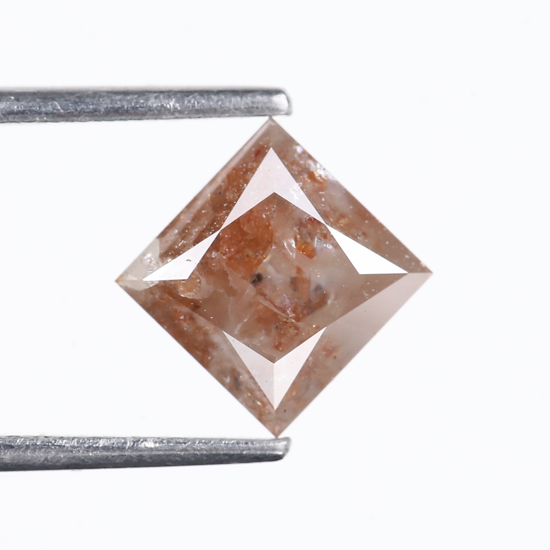 2.14 Carat Natural Peach Orange Colour Princess Cut Salt Pepper Diamond 6.70 MM