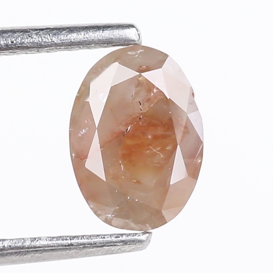 0.78 Carat Natural Salt And Pepper Peach Brown Oval Cut Diamond 7.02 MM