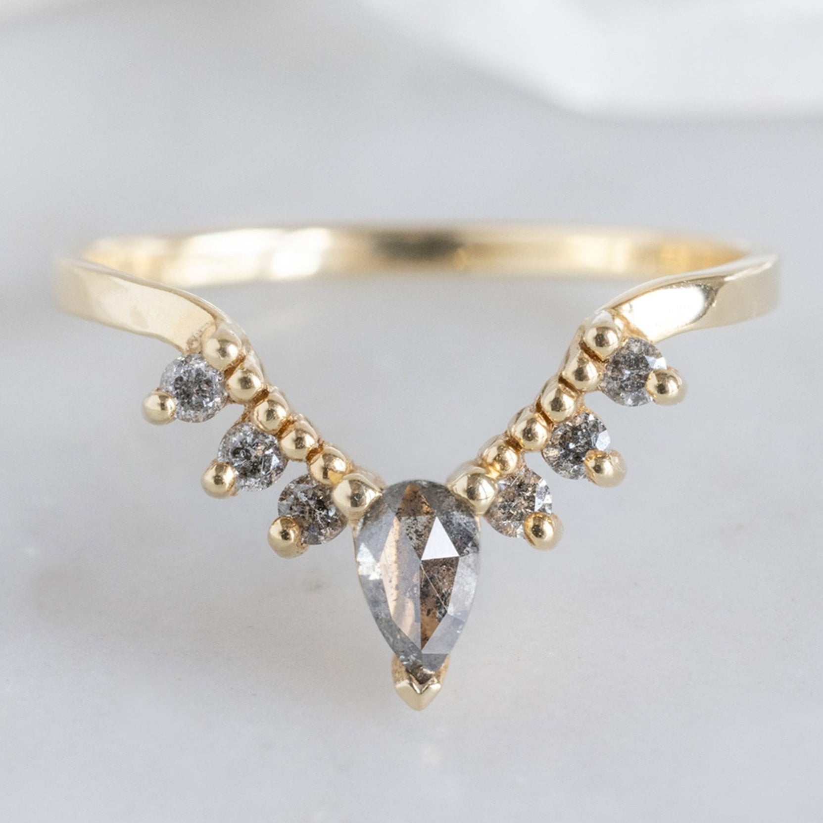 Natural Salt and Pepper Pear Diamond Sunburst Stacking Band 14k Yellow Gold