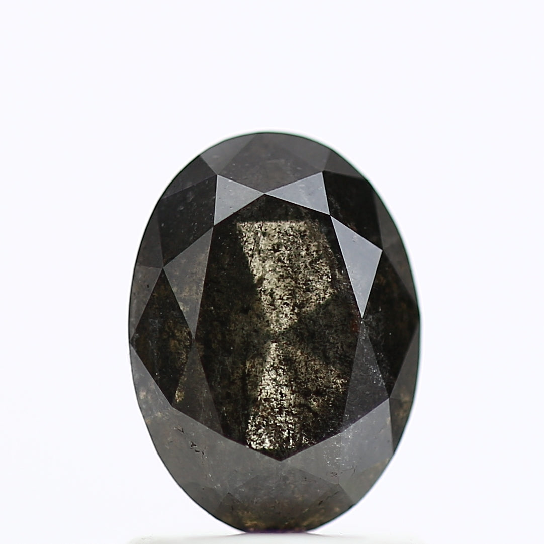 1.11 Carat Black Oval Rose Cut Diamond Salt & Pepper Diamond 7.71 MM