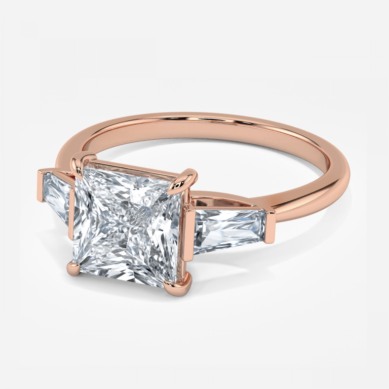 Jeraldine Princess Three Stone Engagement Ring 14K / 18K Solid Gold