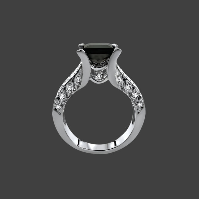 Black Princess Cut Diamond Engagement Ring Wedding Band Set 14K White Gold