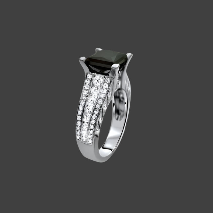 3 Carat Black Princess Cut Diamond Engagement Ring 14K White Gold