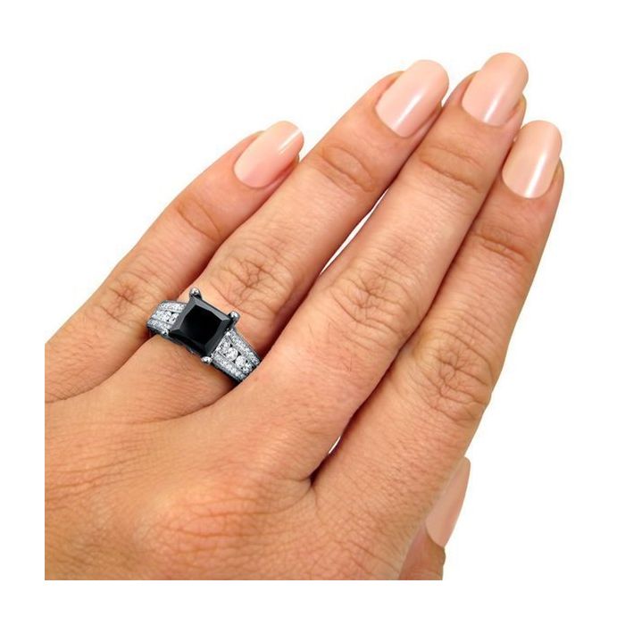 Black Princess Diamond Ring 14K White Gold
