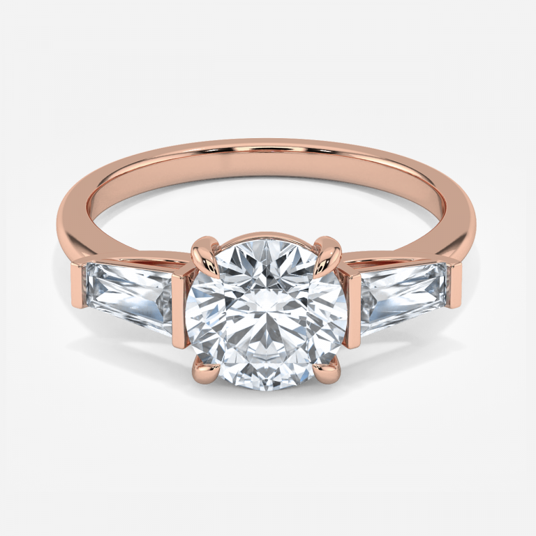 Jeraldine Round Three Stone Engagement Ring 14K / 18K Solid Gold