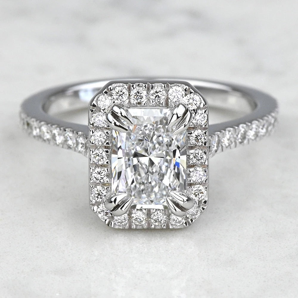 1 Carat Lab Grown Radiant Diamond Halo Engagement Ring