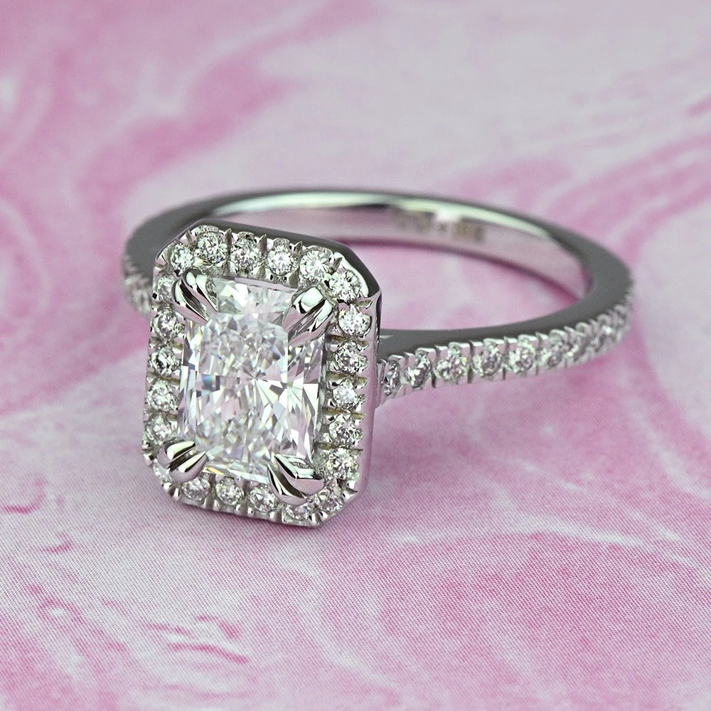 1 Carat Lab Grown Radiant Diamond Halo Engagement Ring